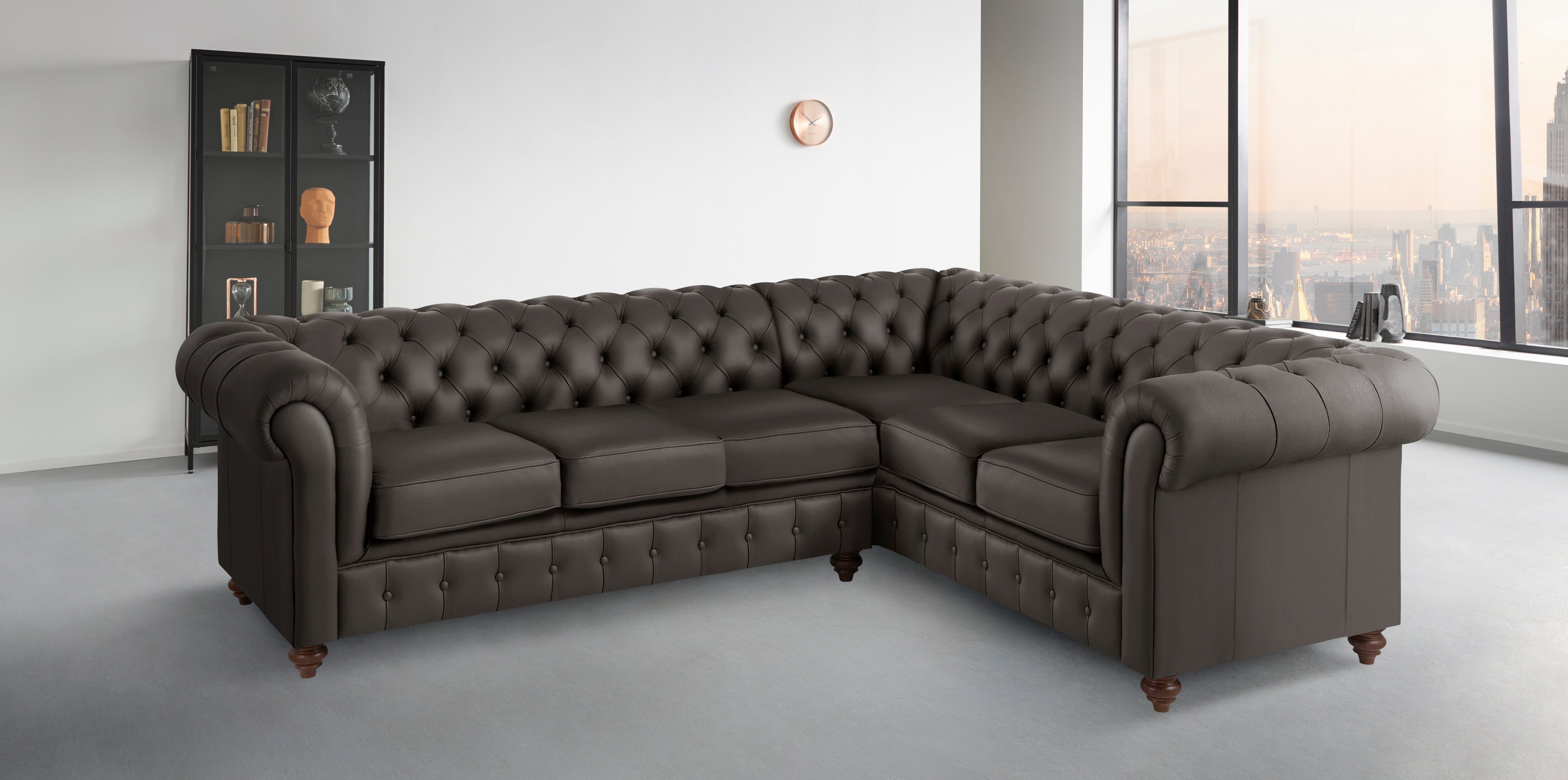 Home affaire Chesterfield-bank Chesterfield hoekbank, ook in leer L-vorm hoogwaardige knoopdetails, langer gedeelte links of rechts naar keuze