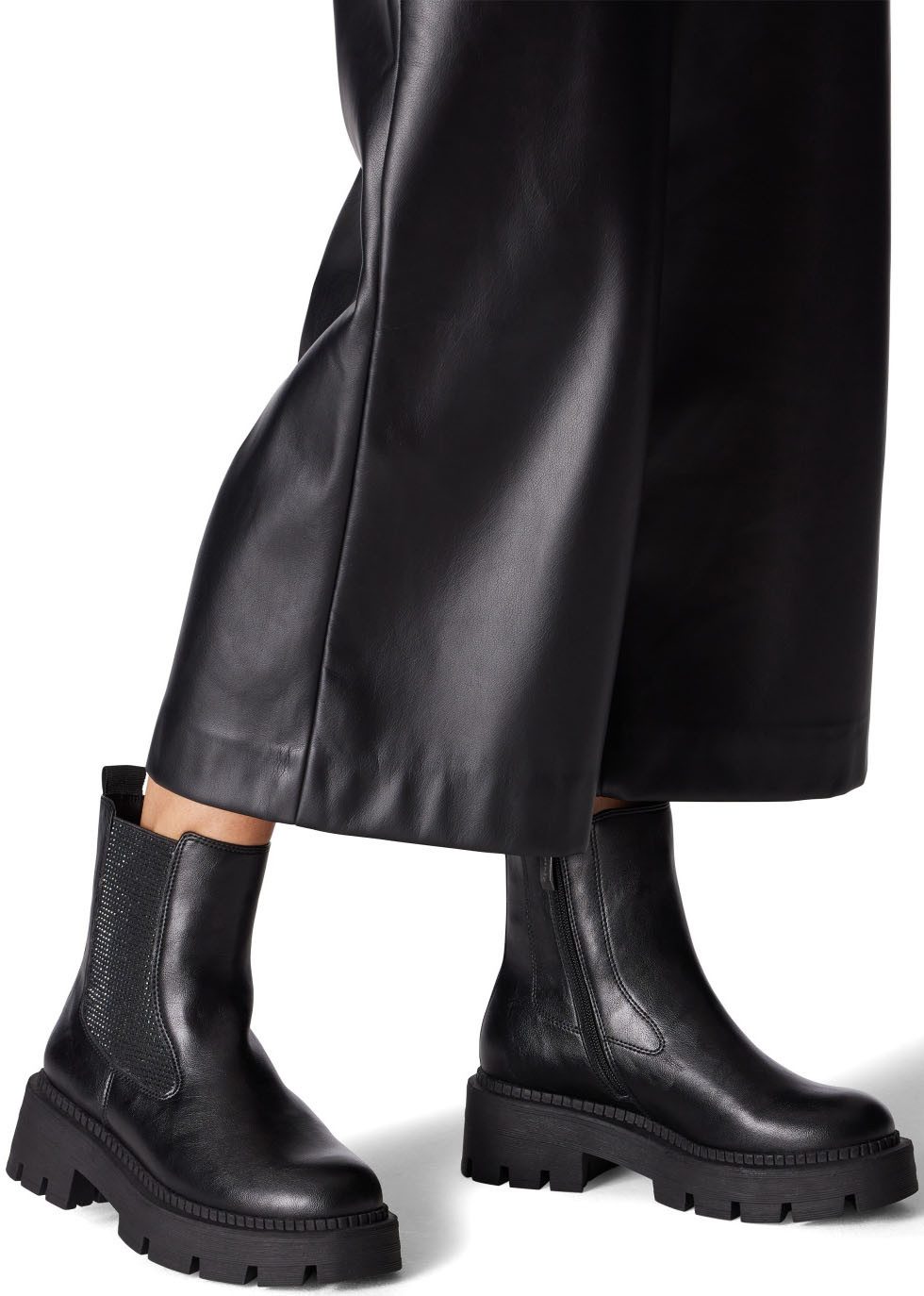Tamaris Chelsea-boots blokhak, enkellaars bezet met fonkelende strassstenen