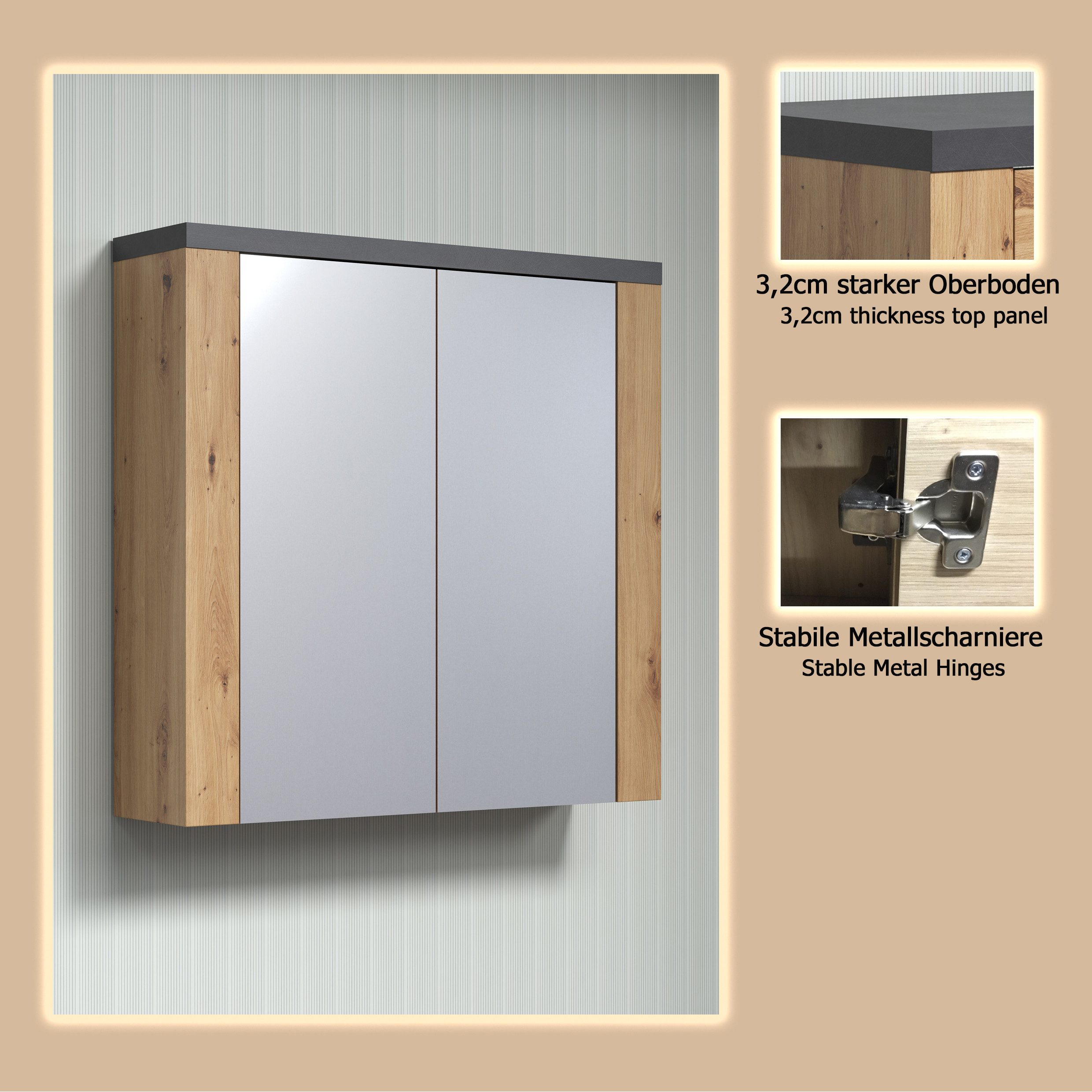 welltime Spiegelkast Ambres Badspiegel in matte echt houtlook - afmetingen (B/D/H) 79/20/78 cm