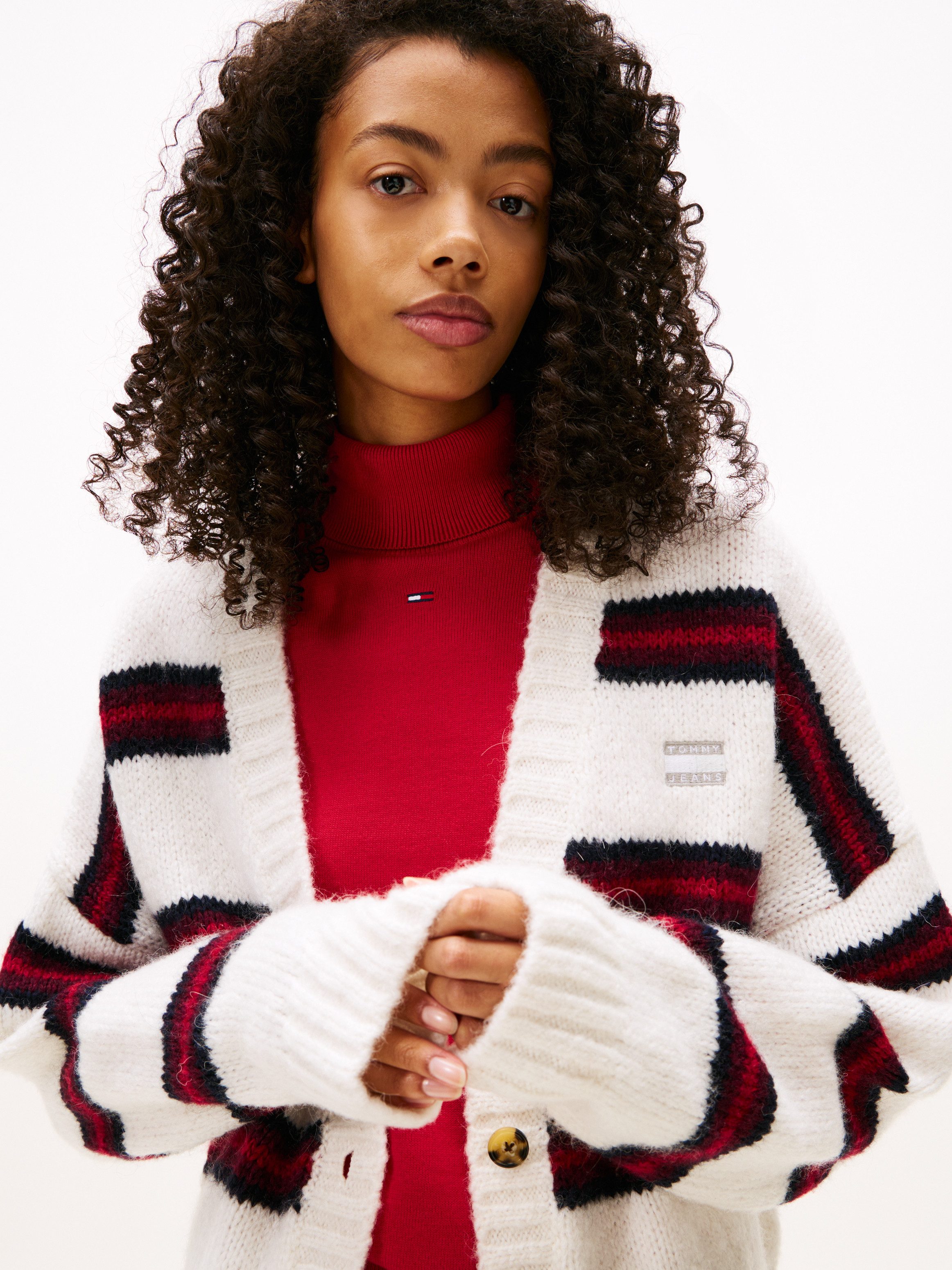 TOMMY JEANS Vest TJW BADGE STRIPE FLUFF CARDI EXT