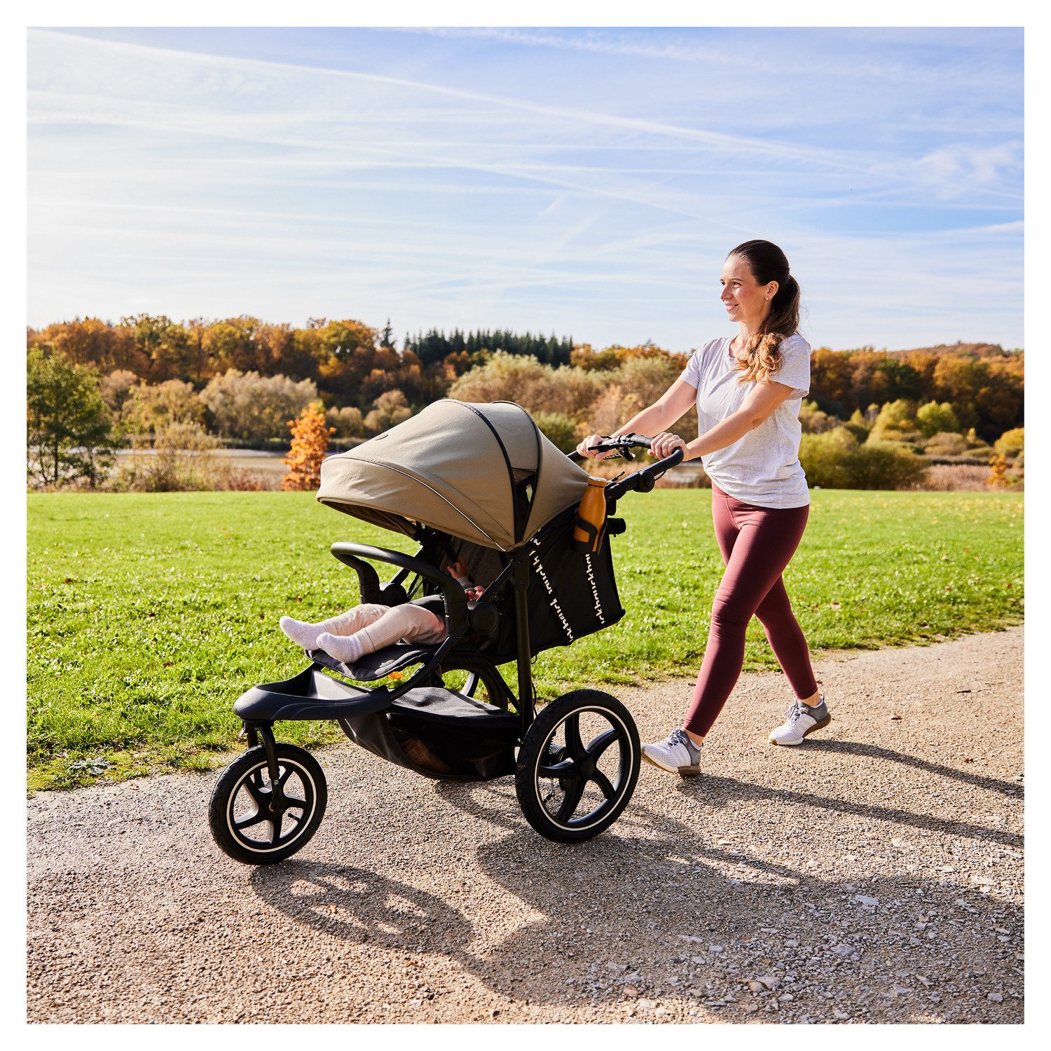 Hauck Kinderwagen met drie wielen Runner 3, Jungle Green met xxl-luchtwielen en handrem, tot 22 kg belastbaar
