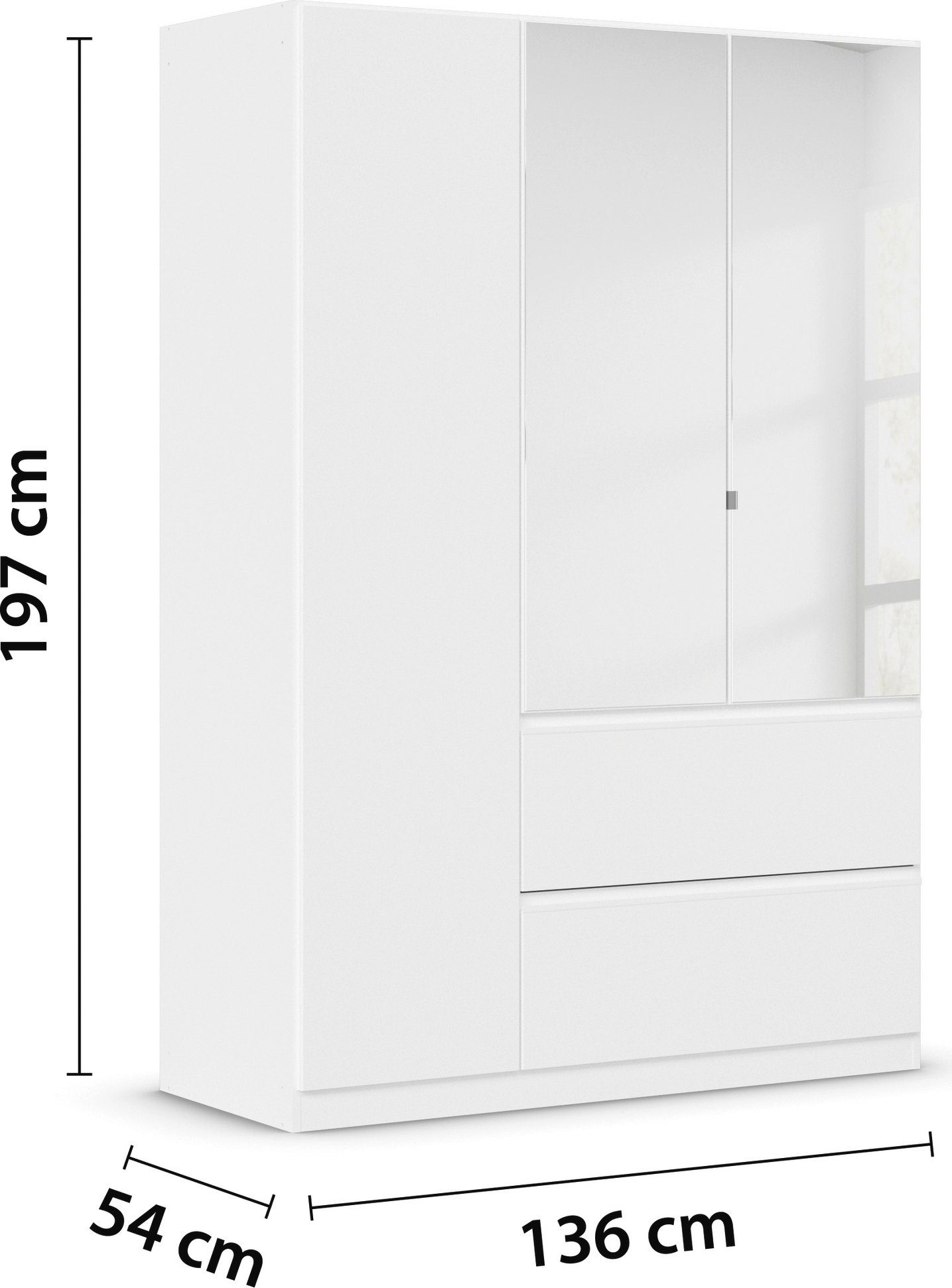 rauch Draaideurkast Kledingkast Kast Garderobe Wasmand COSTA in 3 Breedtes met spiegel, greeploos front en push-to-open functie made in germany