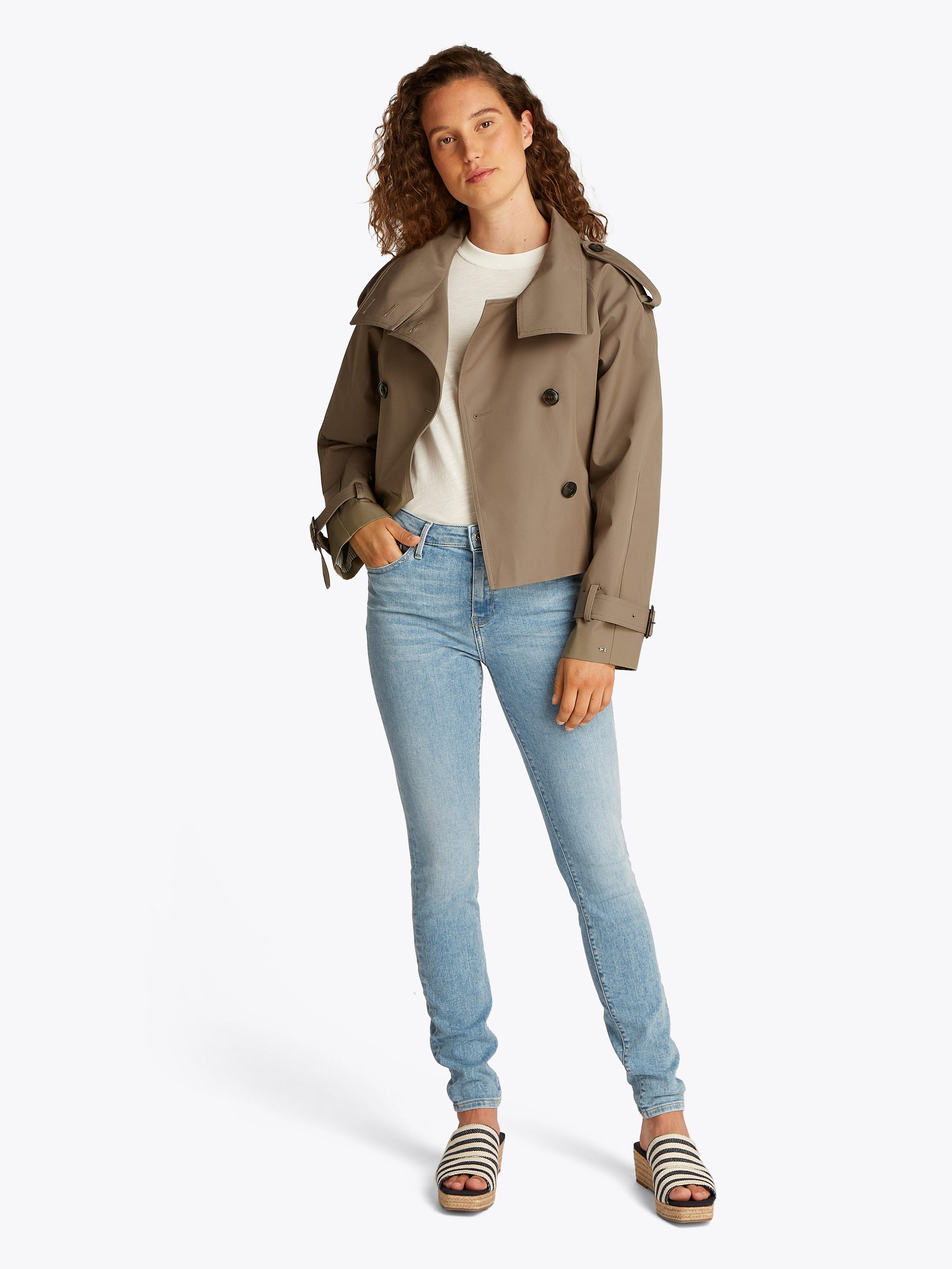 Tommy Hilfiger Kort jack COTTON CROP TRENCH met riem in de taille, met rugpas, met insteekzakken