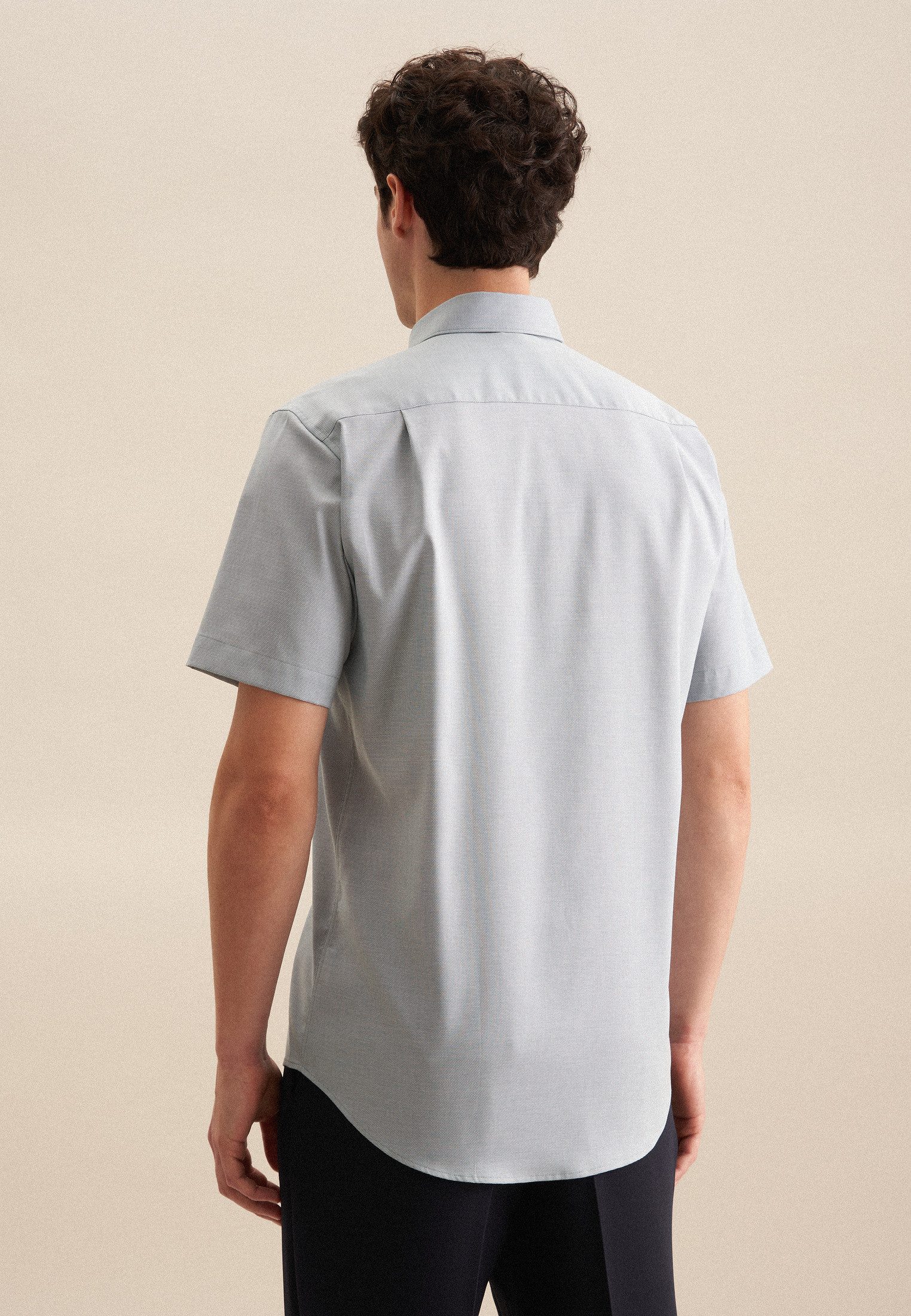 seidensticker Businessoverhemd Comfort korte mouw button-down kraag structuur