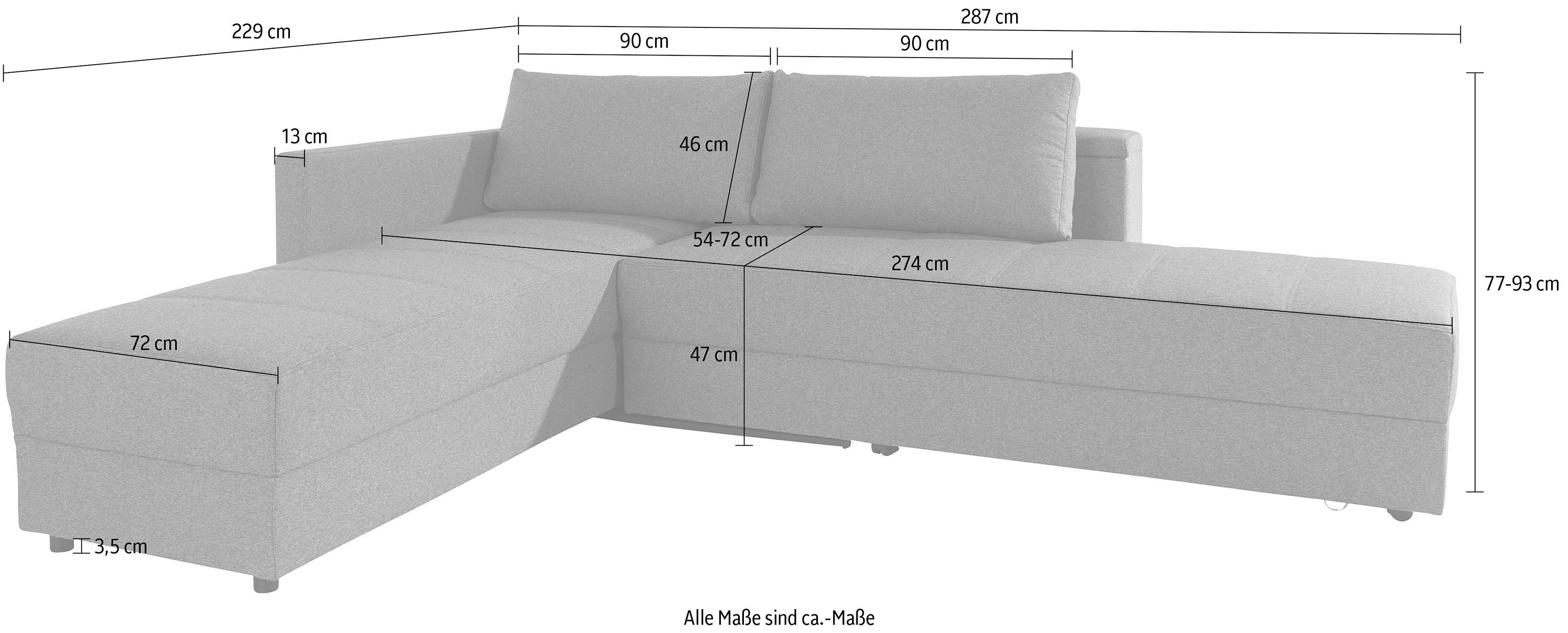 LOOKS BY WOLFGANG JOOP Hoekbank LooksIII L-vorm door draaifunctie tot bed verwisselbaar, inclusief opbergvak
