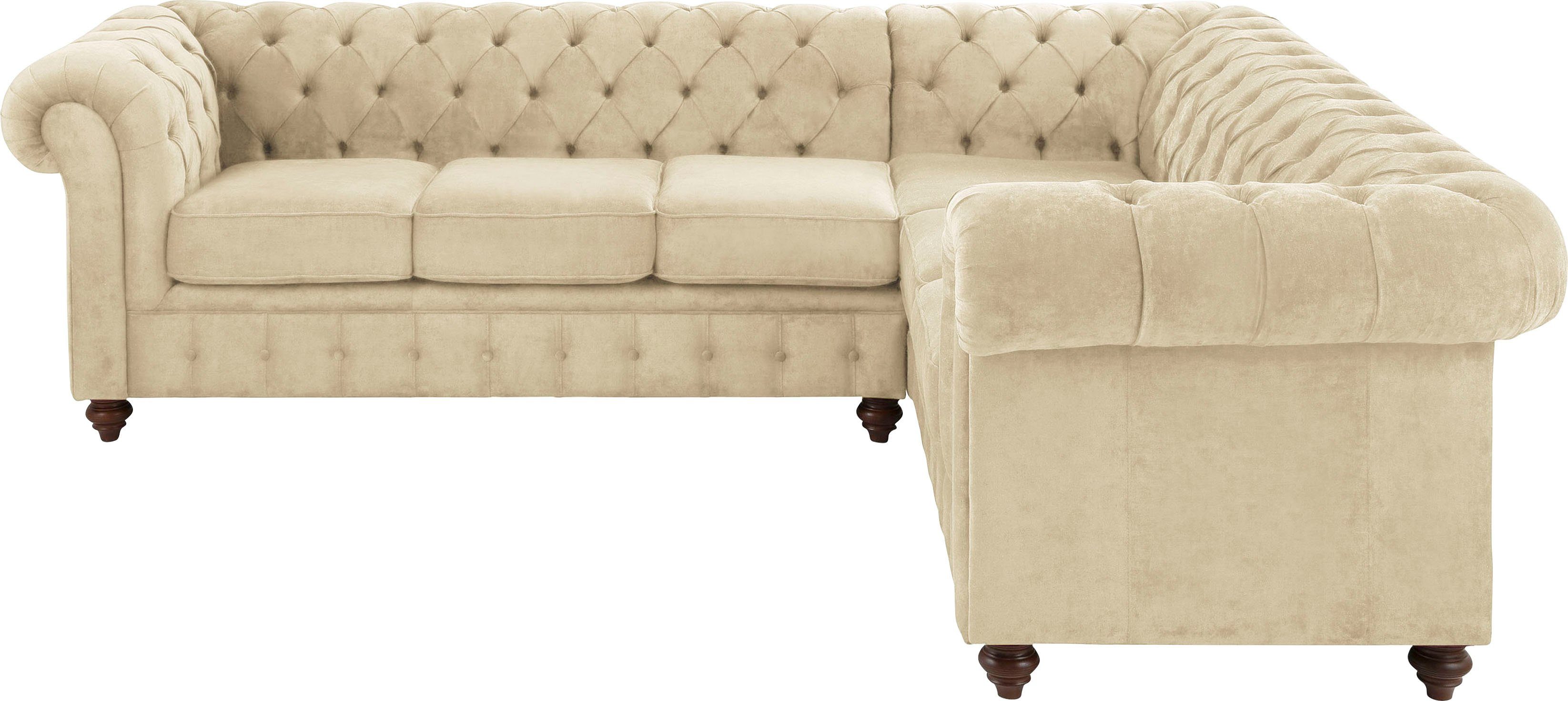 Home affaire Chesterfield-bank Duc hoekbank L-vorm hoogwaardige capitonnage achter, fluwelige look met changerende look