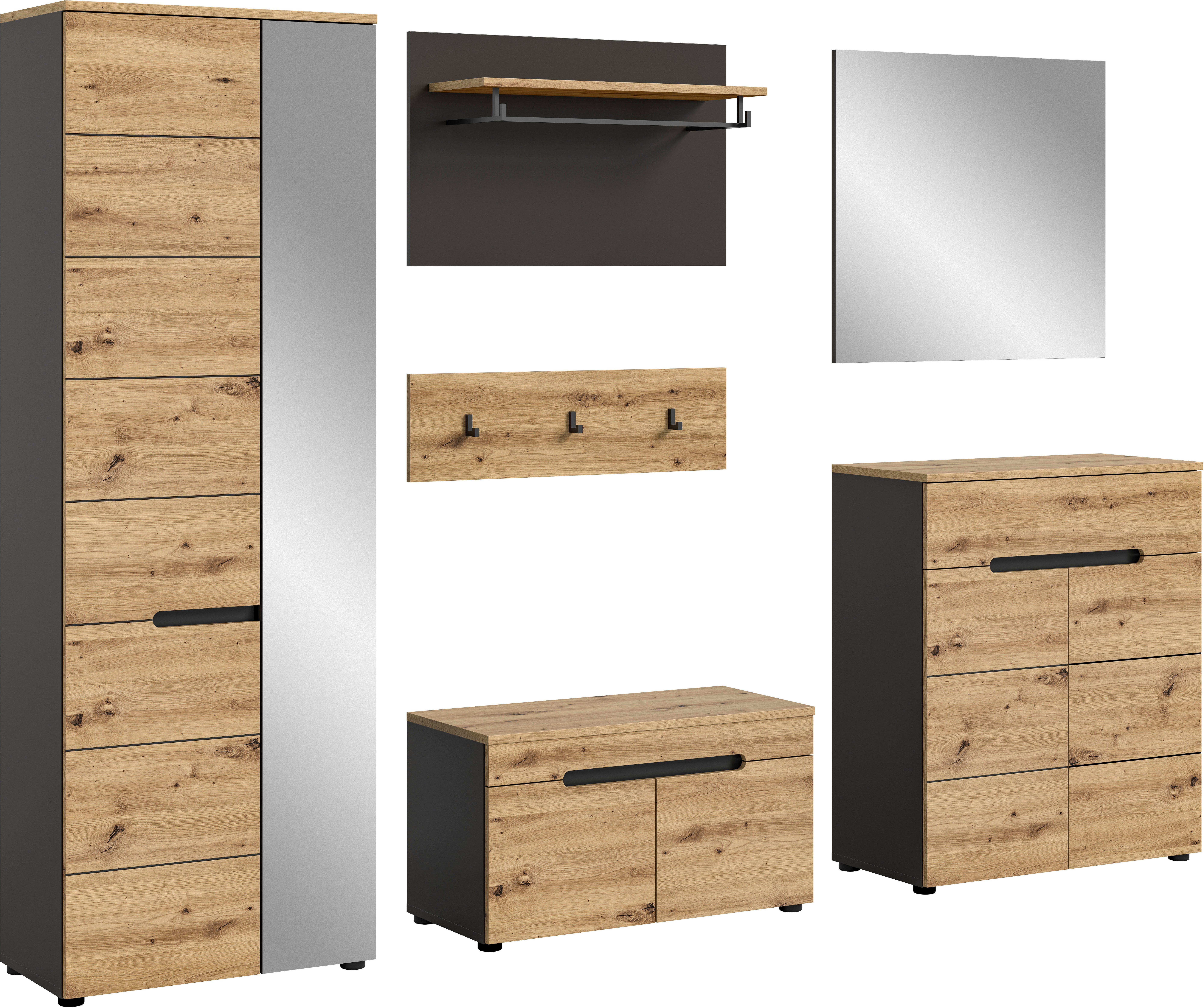 INOSIGN Halmeubelset Garderobecombinatie Rehat, breedte 255cm,in basalt grijs/Artisan eiken Halmeubelen, gangmeubelen, combinatie, hal, garderobe,