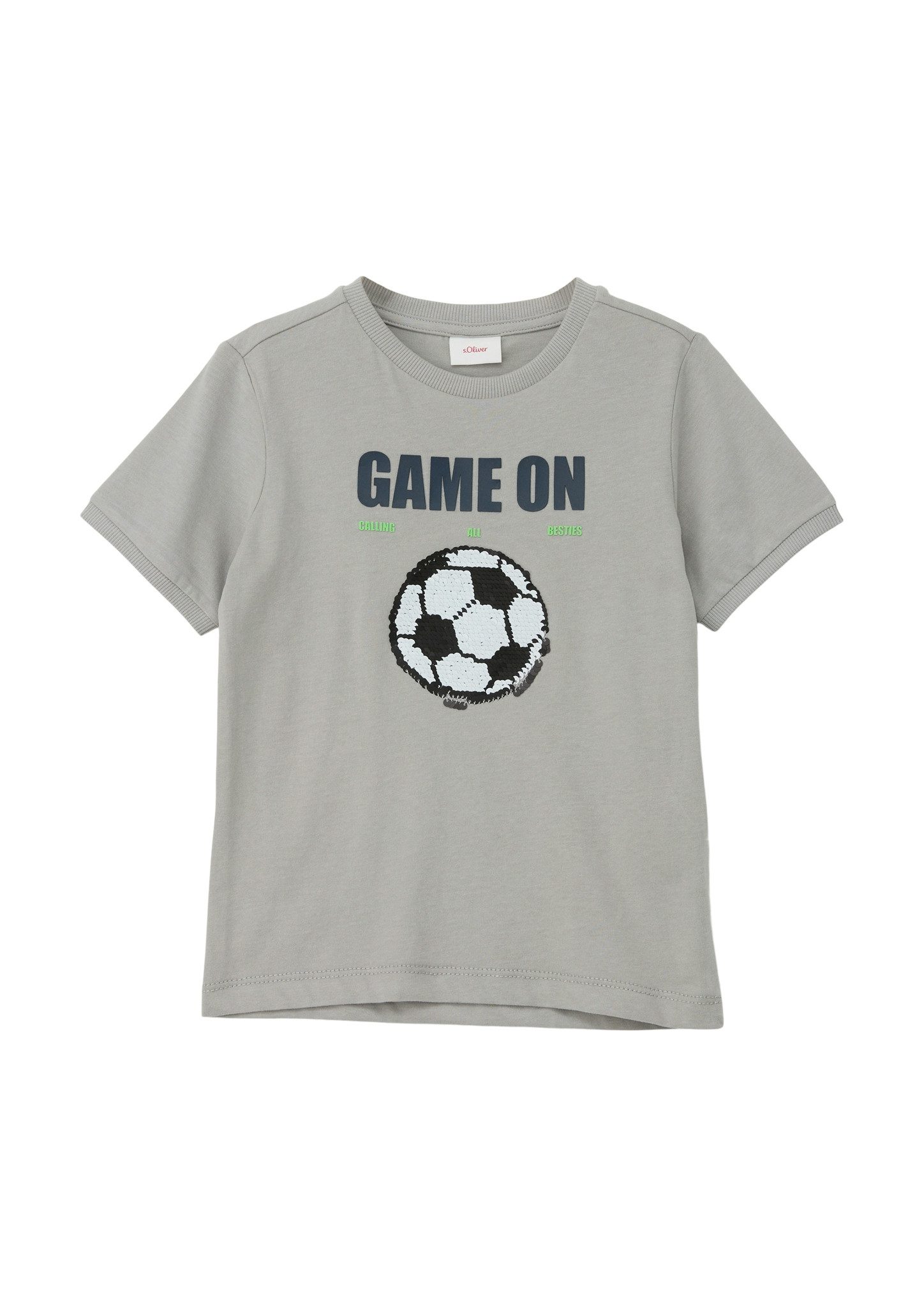 S.Oliver T-shirt met printopdruk lichtgrijs Jongens Katoen Ronde hals Printopdruk 104 110