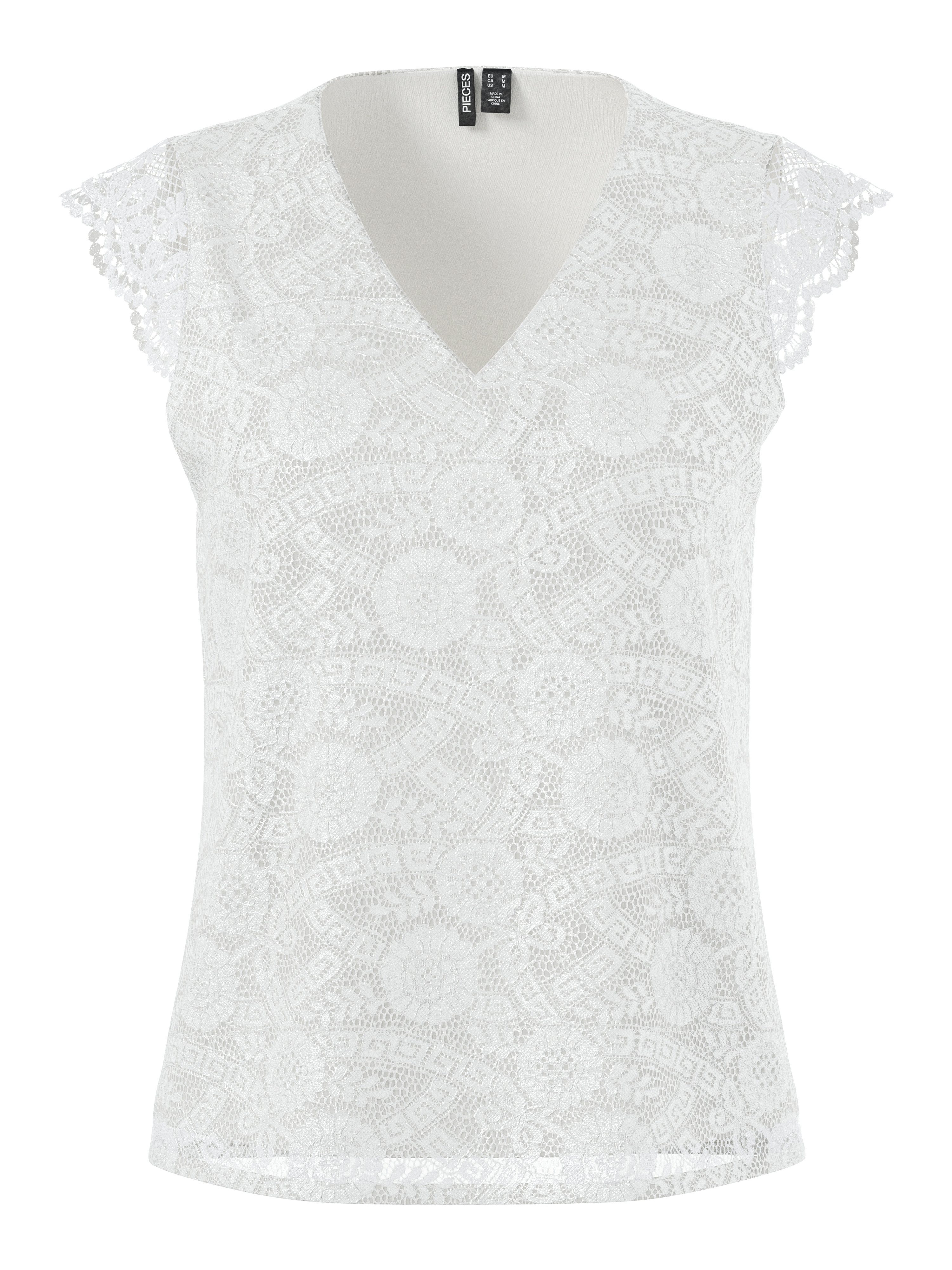 pieces Kanten top PCOLLINE SL LACE V-NECK TOP WVN NOOS