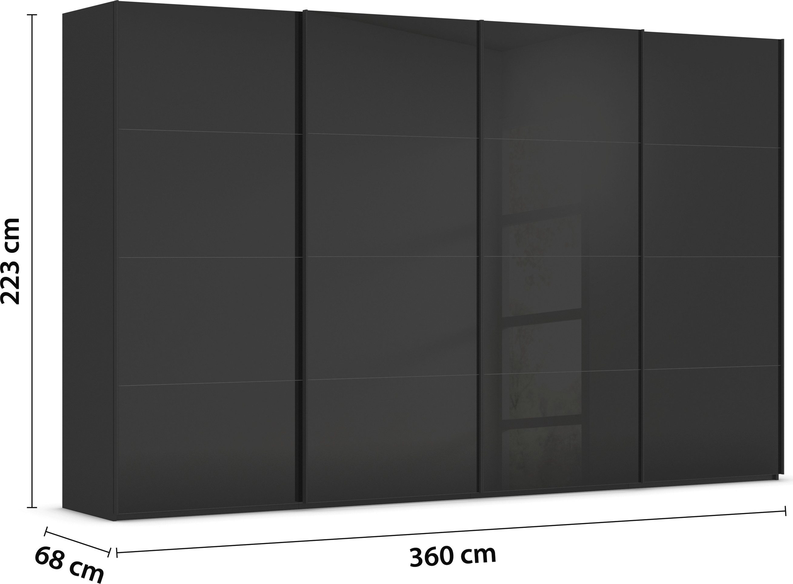 rauch Schuifdeurkast Kledingkast Kast Garderobe Slaapkamerkast SCALE-FYRA edel vierdelige deuren met glas-front veel kleuren made in germany