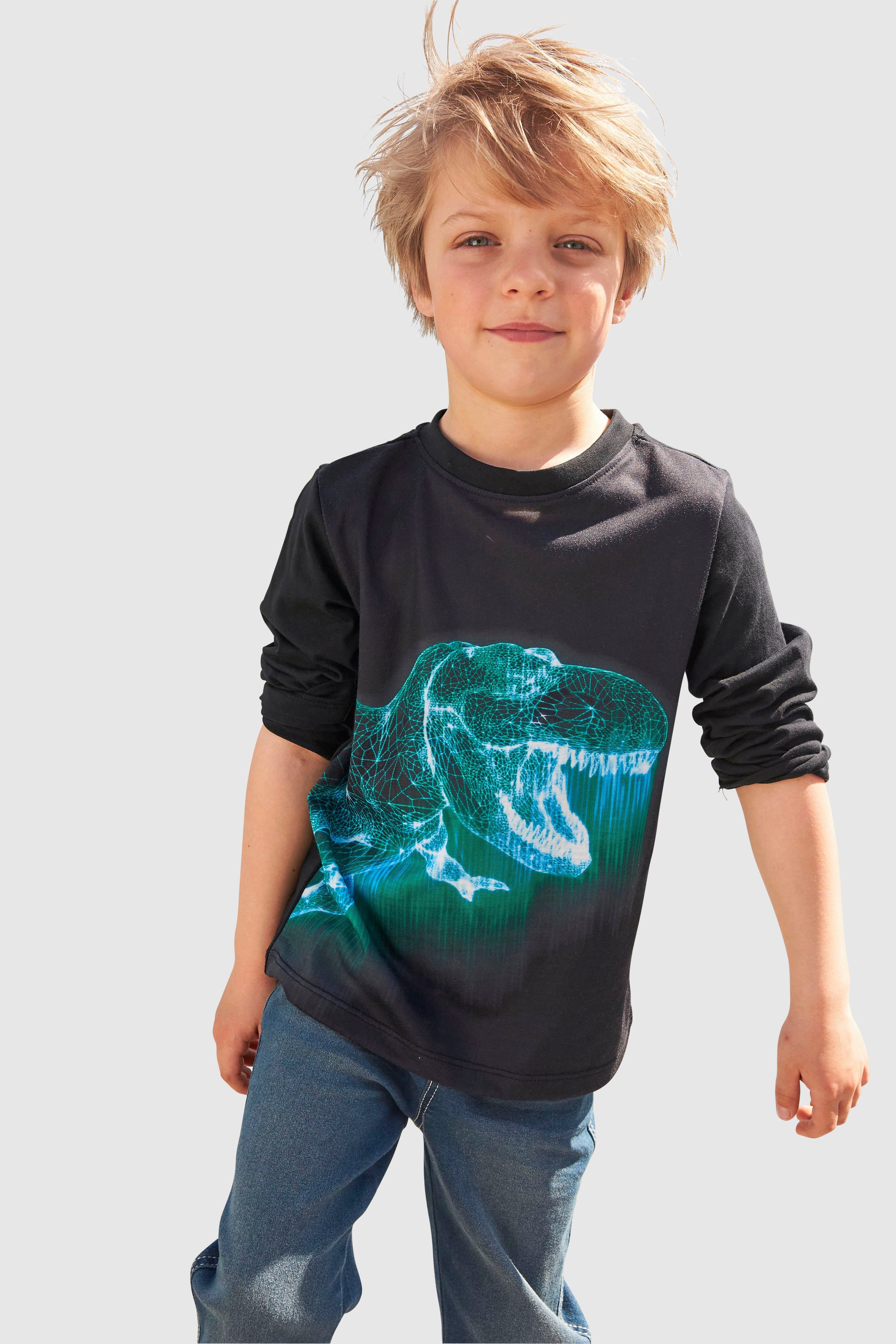 KIDSWORLD Shirt met lange mouwen GREEN DINO lange mouwen, met trendy print, ronde hals, van katoen