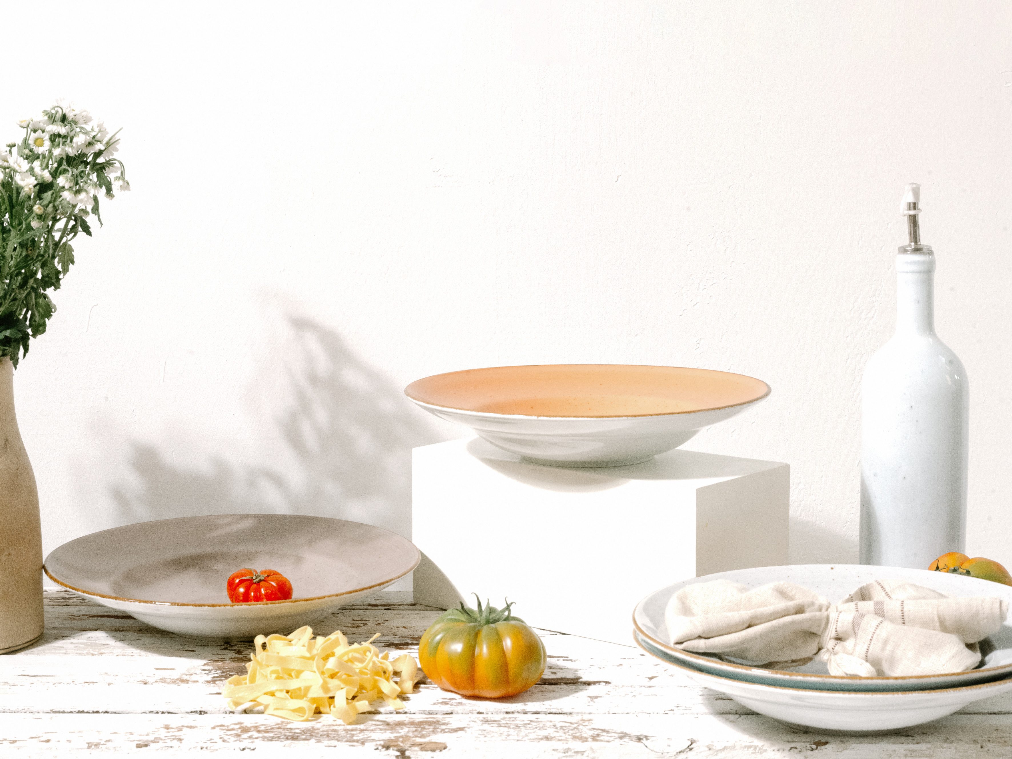 CreaTable Pastabord Dinerbord vintage nature Bordenset voor 4 personen, porselein (set, 4-delig)