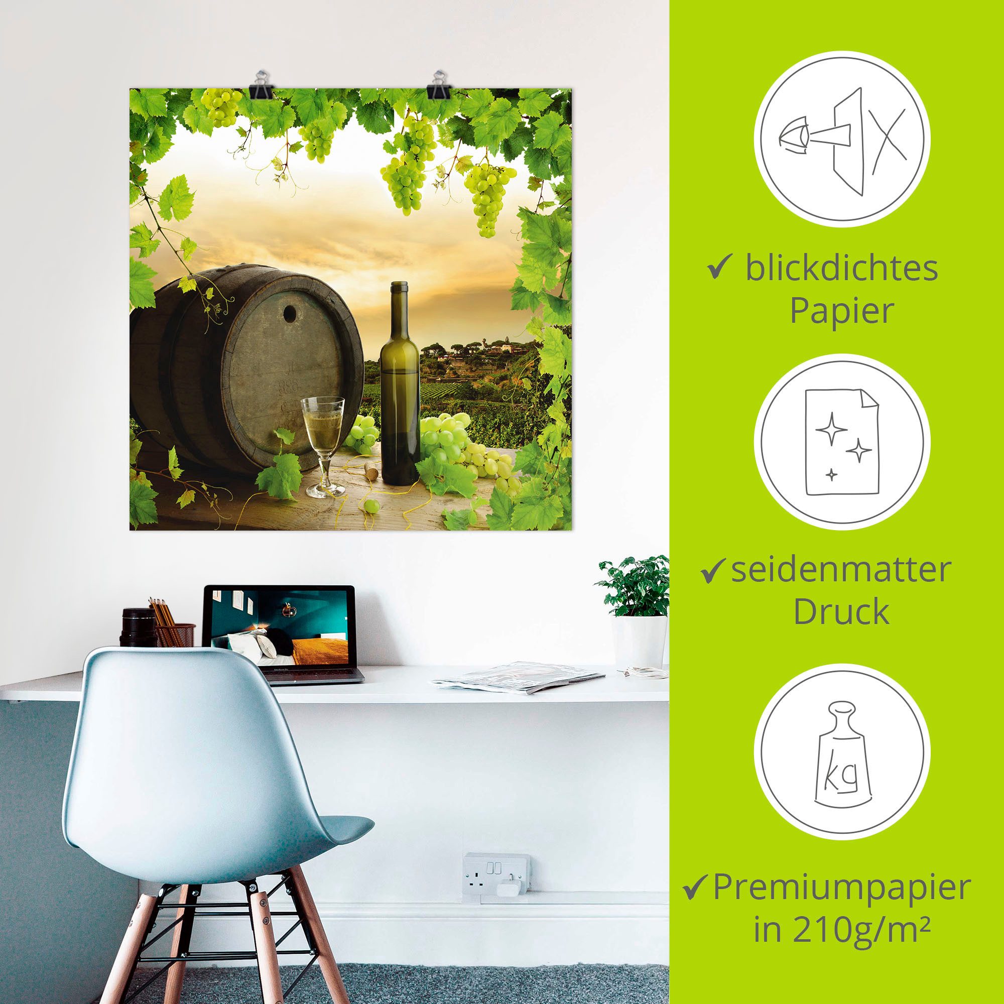 Artland Poster Wijn druiven wijnstokken wijngaard als artprint van aluminium, artprint op linnen, muursticker of poster in verschillende maten