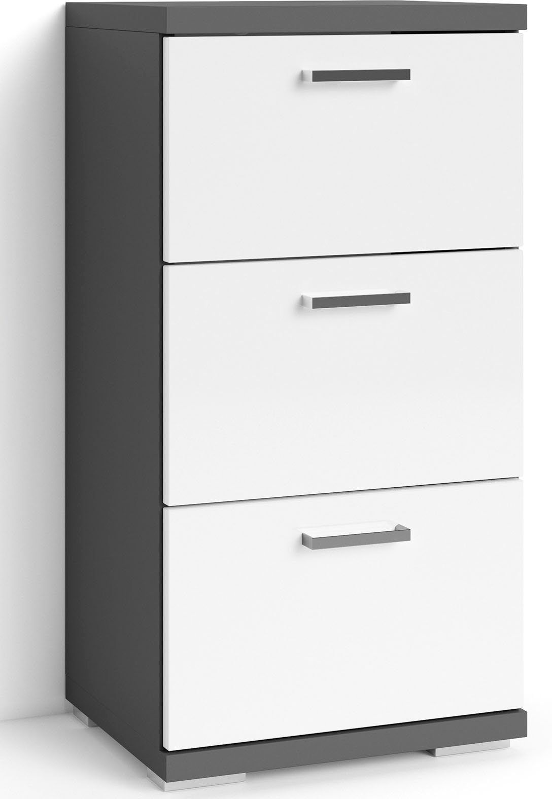 byLIVING Badkamerkast Nebraska Breedte 35 cm, badkamerkast met metalen handgrepen, 3 laden halfhoge kasten grijs