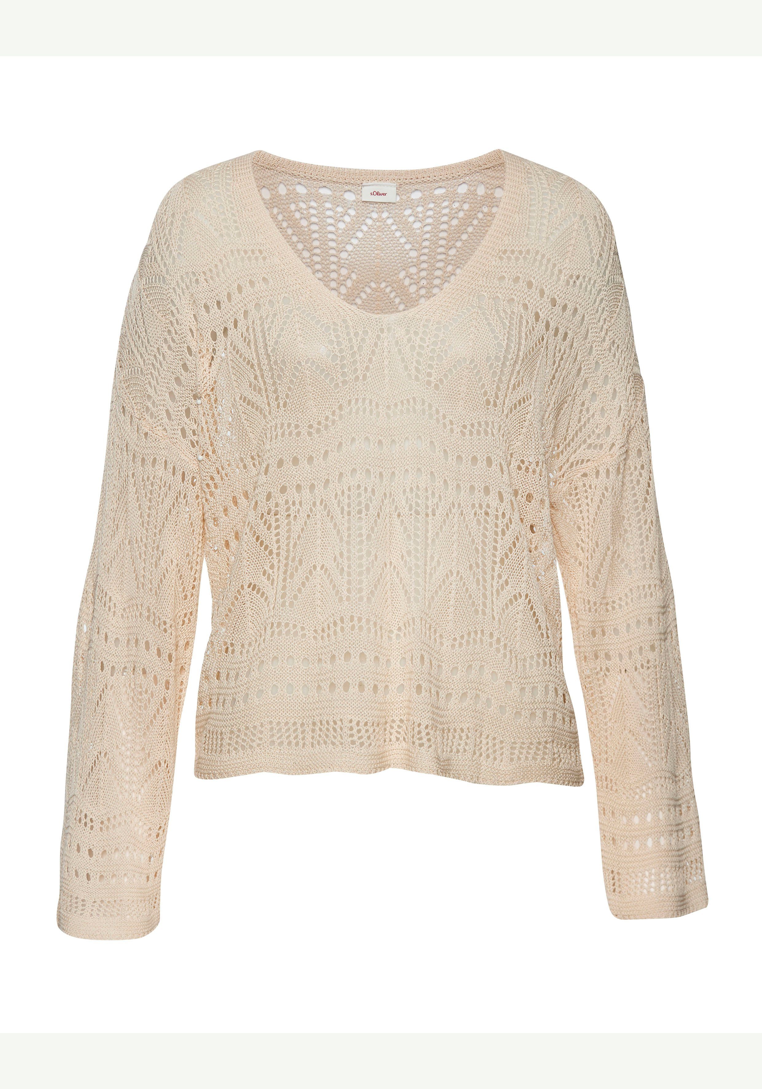 s.Oliver RED LABEL Beachwear Strandtrui met semi-transparant ajourpatroon zomerse breipullover