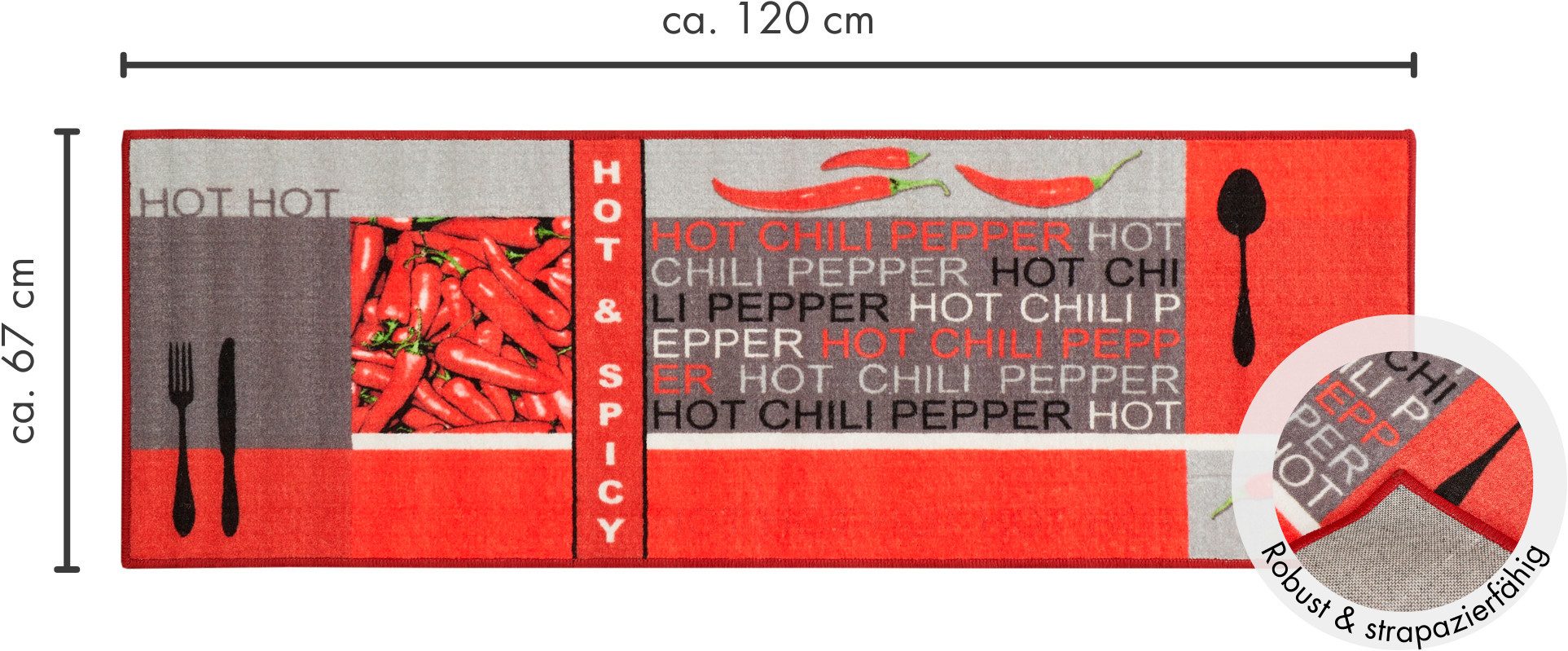 Andiamo Keukenloper Hot Pepper Motief peperoni/chili, keuken, wasbaar
