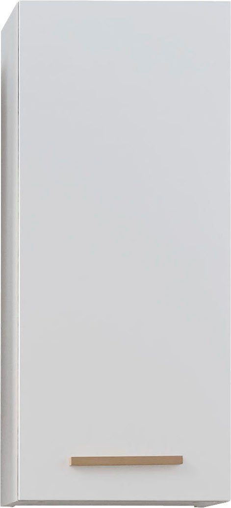 Saphir Hangend kastje Quickset wand-badkamerkast met 1 deur, wit glans, 30 cm breed Badkamer-hangend kastje inclusief deurdemper, houten handvat eiken