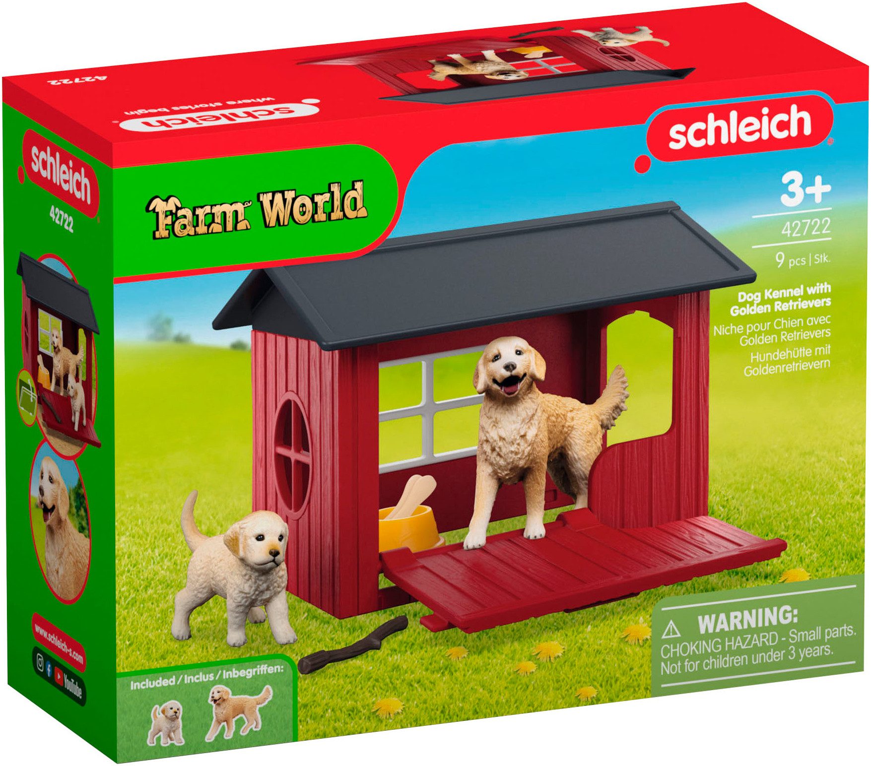 Schleich® Speelwereld FARM WORLD, Hundehütte mit Goldenretrievern (42722)