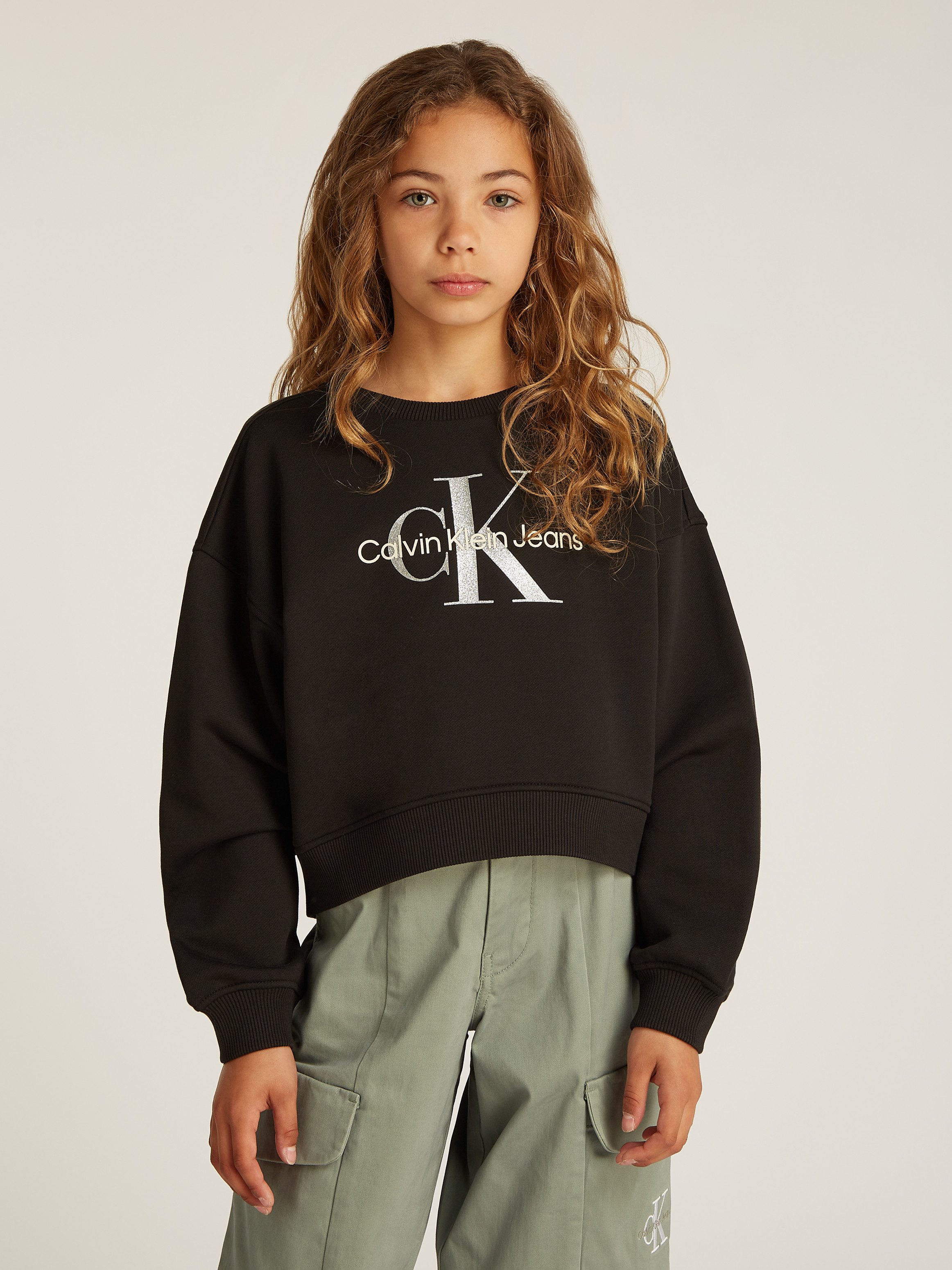 Calvin Klein Sweatshirt GLITTER MONOLOGO CN SWEATSHIRT voor kinderen tot 16 jaar met logo-opdruk