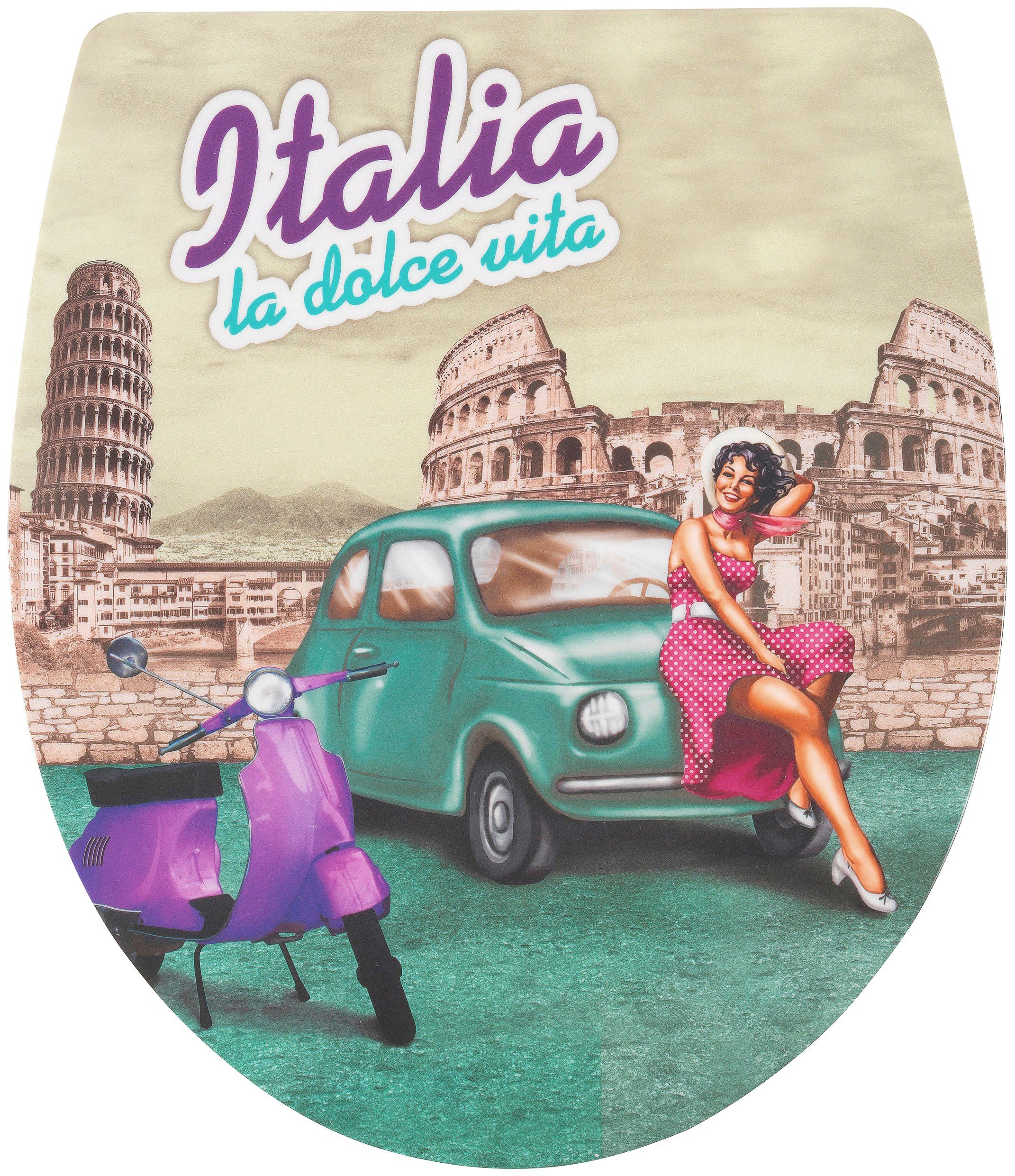 ADOB Toiletzitting Italia la Dolce Vita Soft-closemechanisme, voor het schoonmaken met één druk op de knop afneembaar wc-brillen multicolor