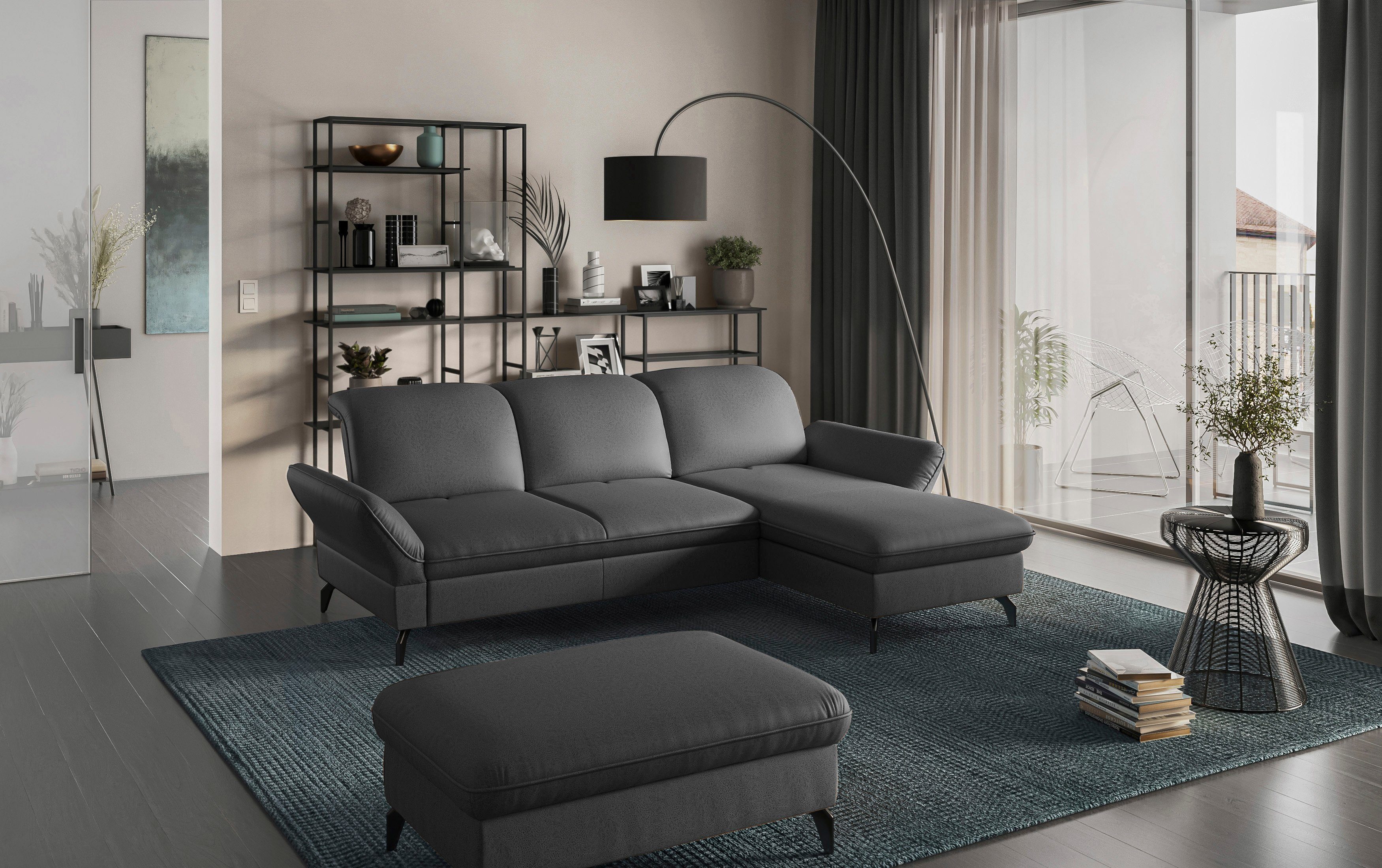 sit&more Hoekbank Leandro L-vorm Naar keuze met bed, hoofdbord en armleuningfunctie, en bedkist