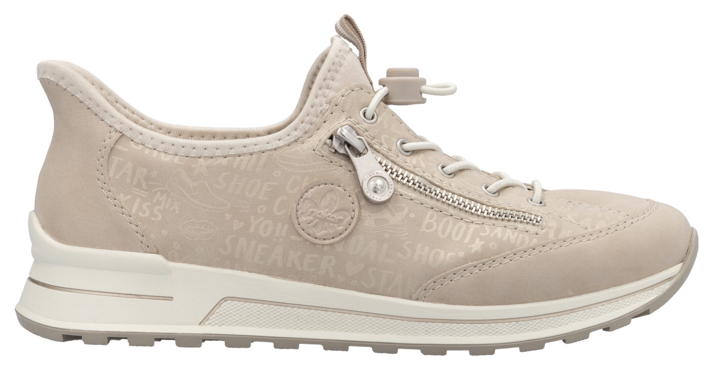 Rieker Slip-on sneakers , instapschoen, vrijetijdsschoen, lage schoen met lettering-print