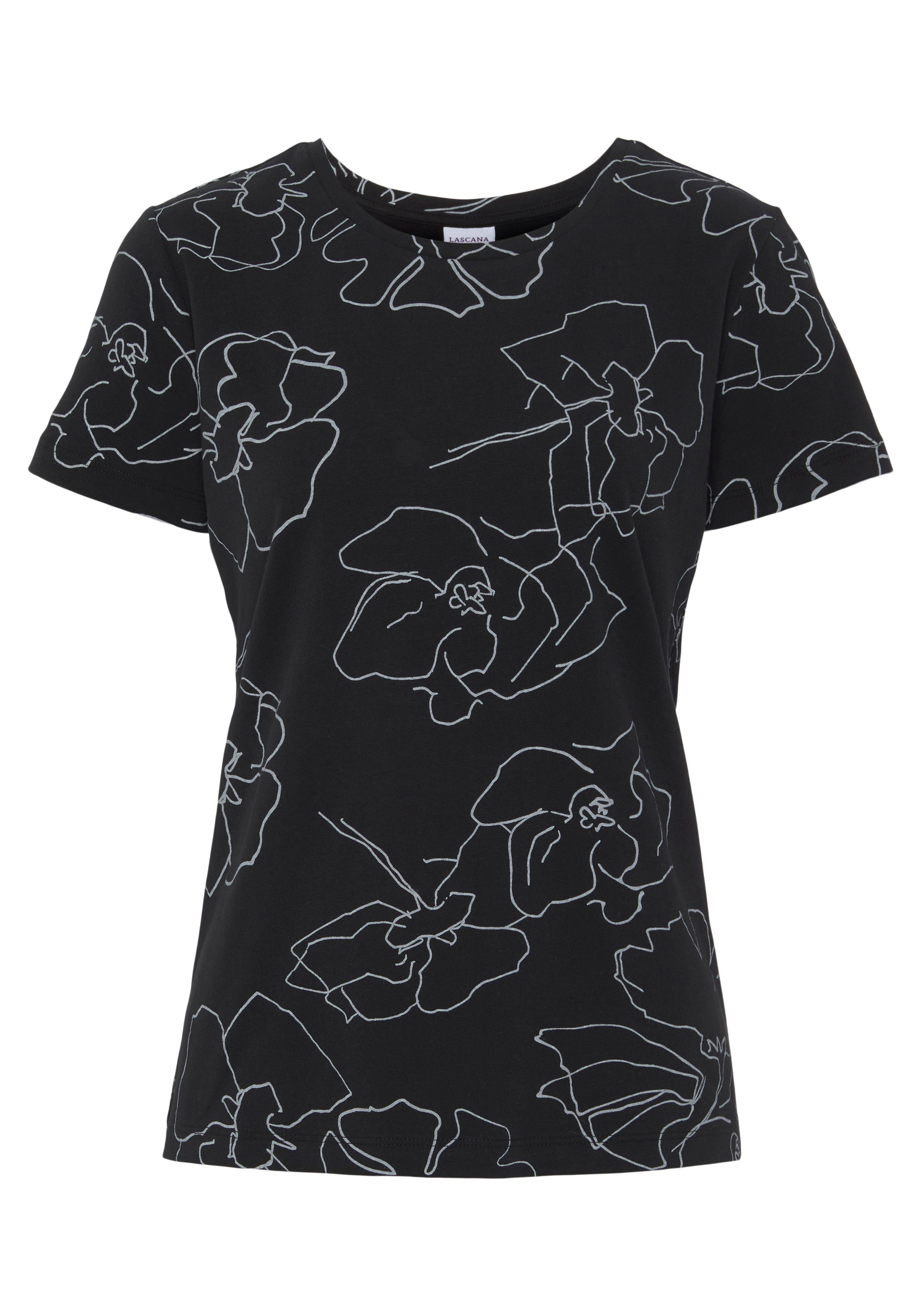 Lascana Shirt met korte mouwen -T-Shirt met bloemetjesprint, loungewear