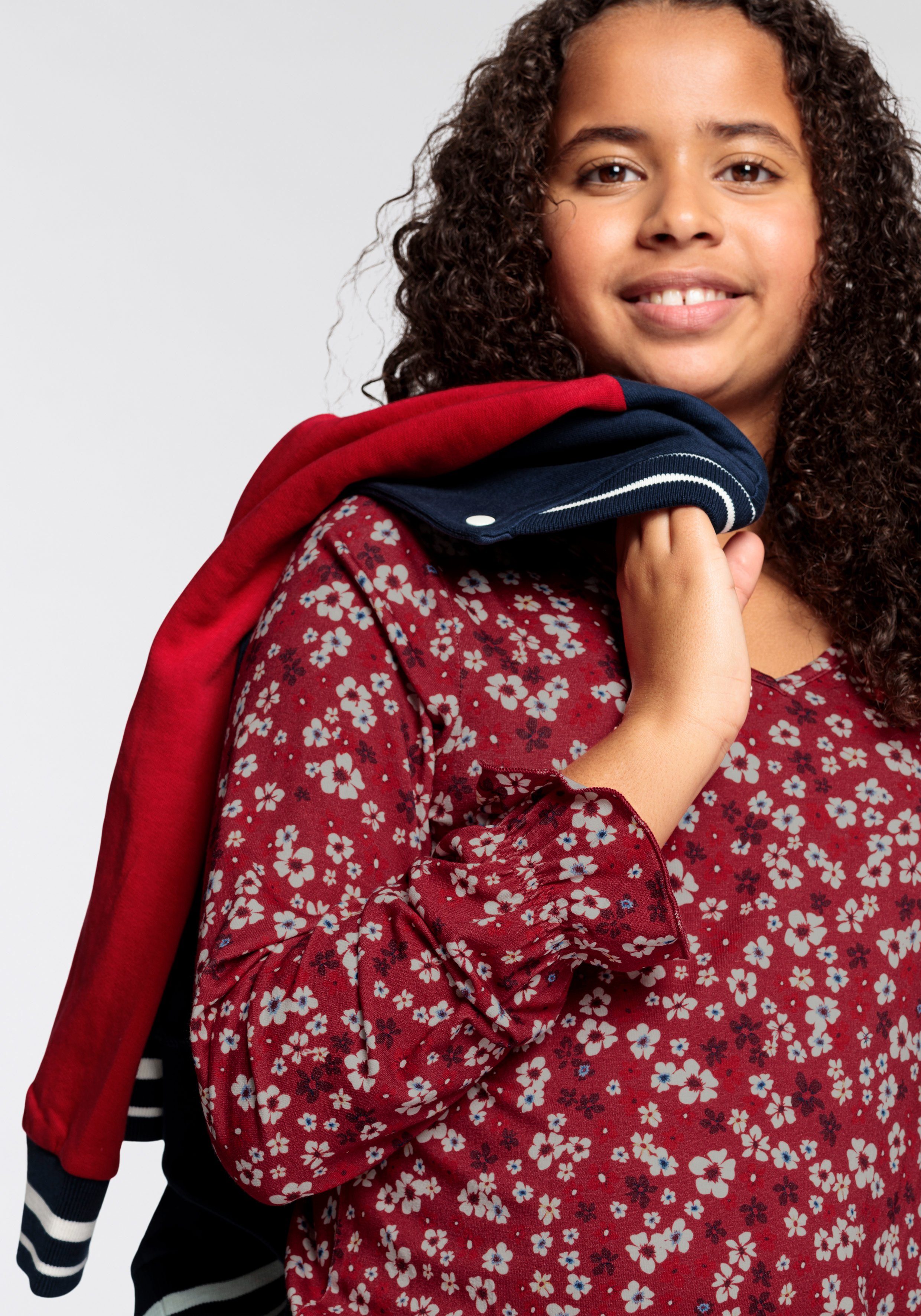DELMAO Shirt met lange mouwen Voor meisjes langarmig, comfortabel gesneden, effen, met v-hals