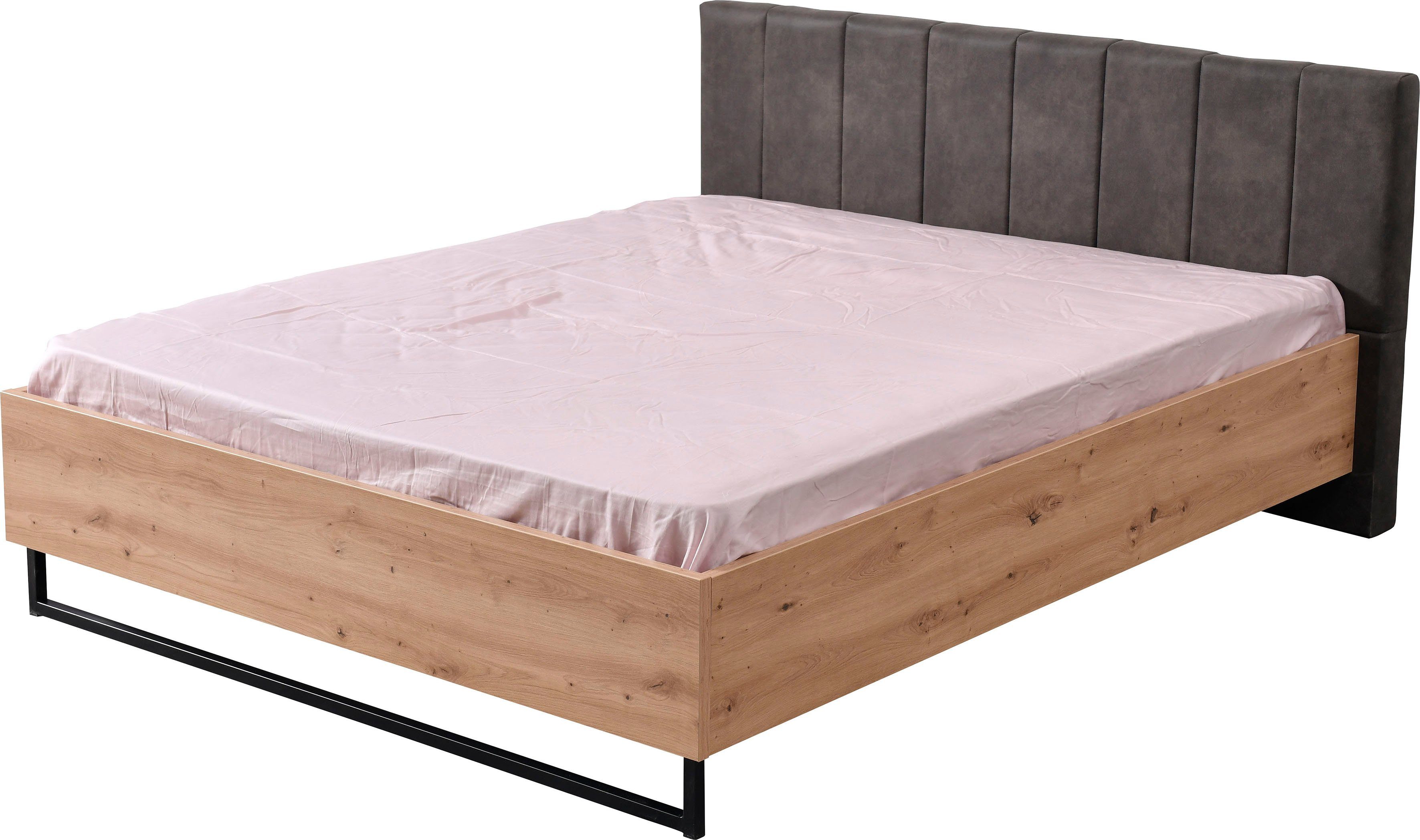 INOSIGN Bedframe Sardinië, FSC-gecertificeerd houtmateriaal met gepolsterde hoofdeinde, metalen voet in schaatsvorm, 160 of 180x200 cm