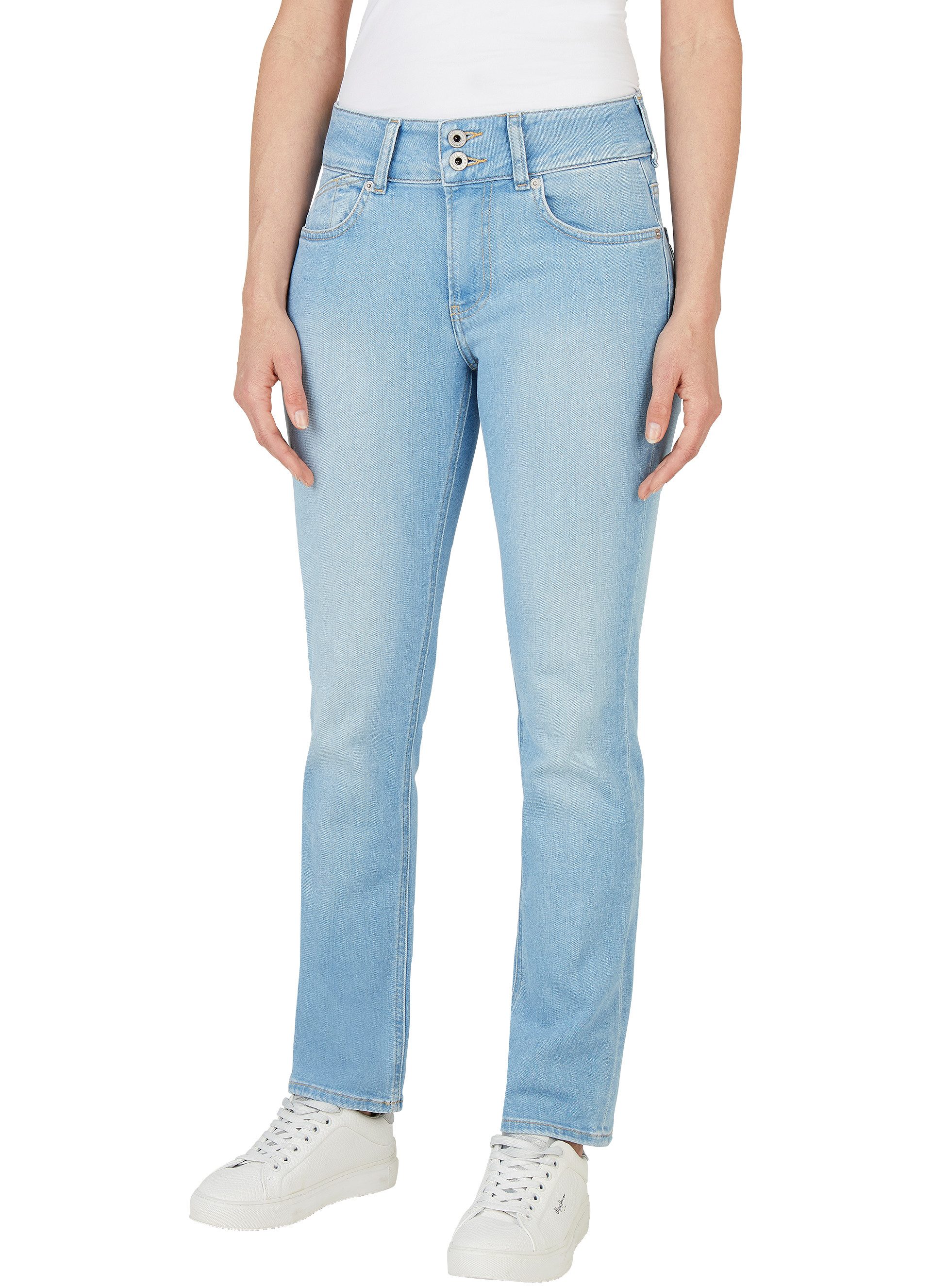 Pepe Jeans Slim fit jeans SLIM JEANS MW met extra brede tailleband met dubbele knoopsluiting dames slim fit jeans maat 28 blauw