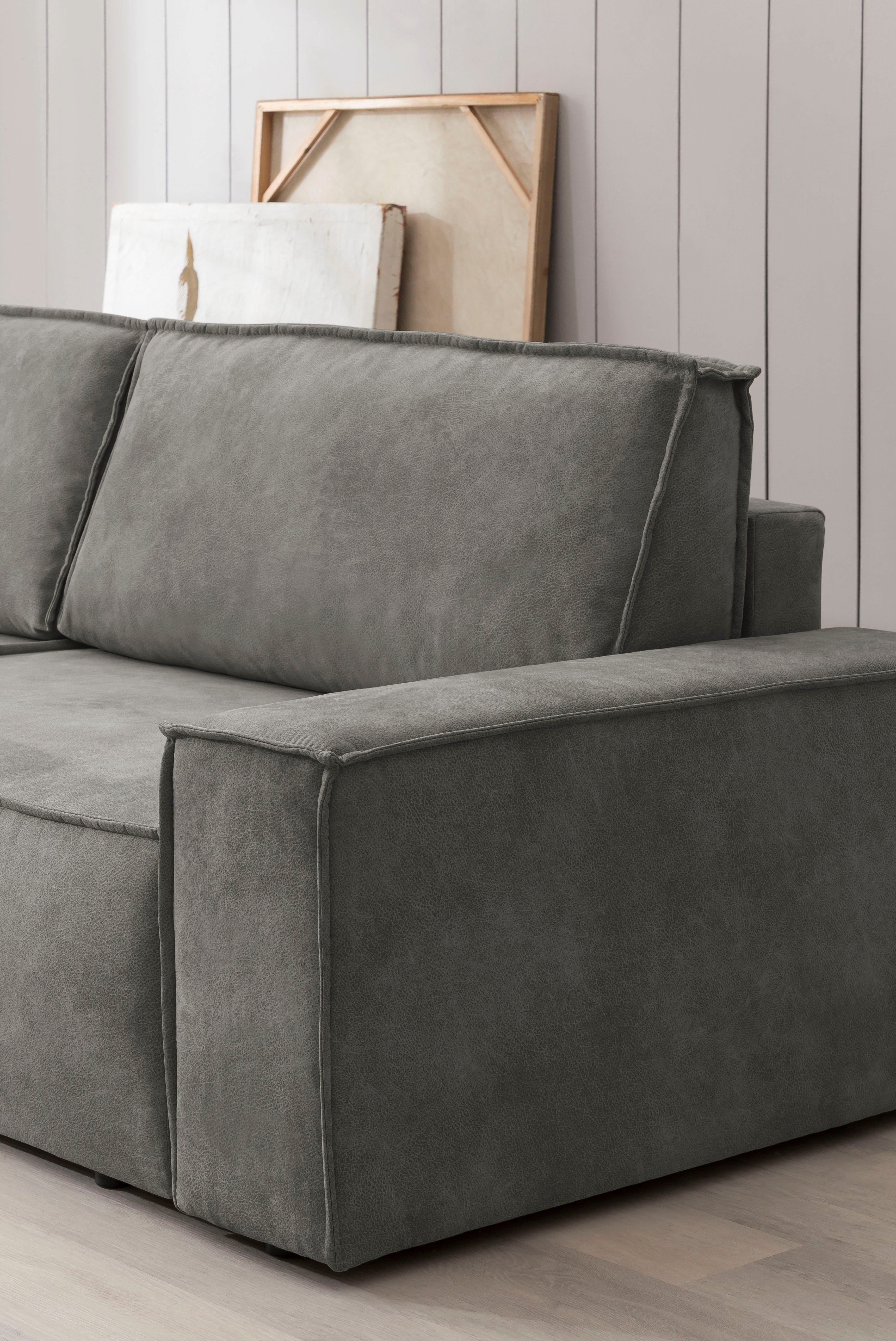 Home affaire Zithoek SHERWOOD 329 cm, U-vorm, slaapbank, Slaapfunctie met bedkist (194x139 cm), cord, vintage, fluweel