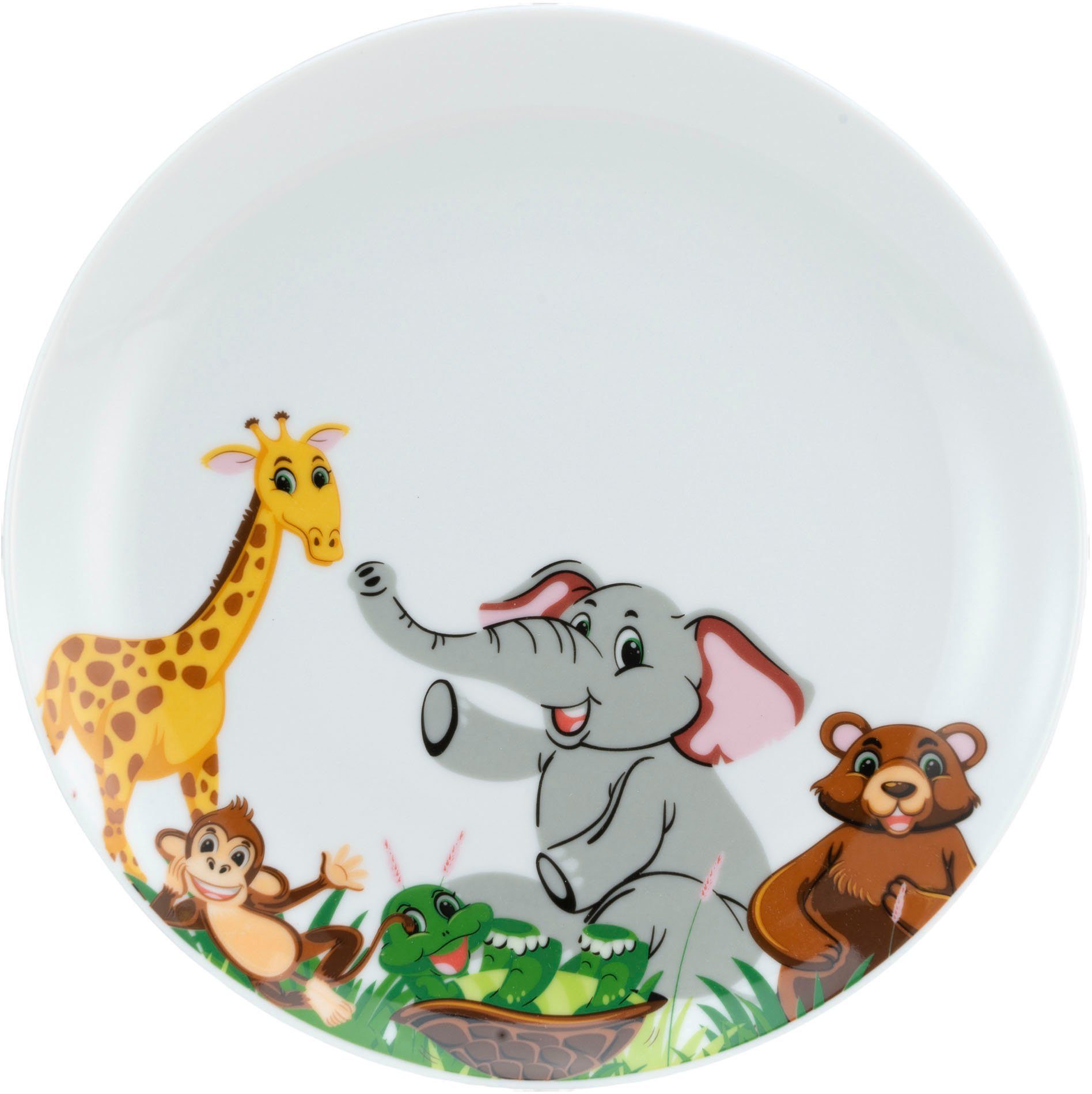CreaTable Kinderservies-set Zoo Decor met leuke dierentuinbewoners, Made in Europe, 3 delen, voor 1 persoon (set, 3-delig)