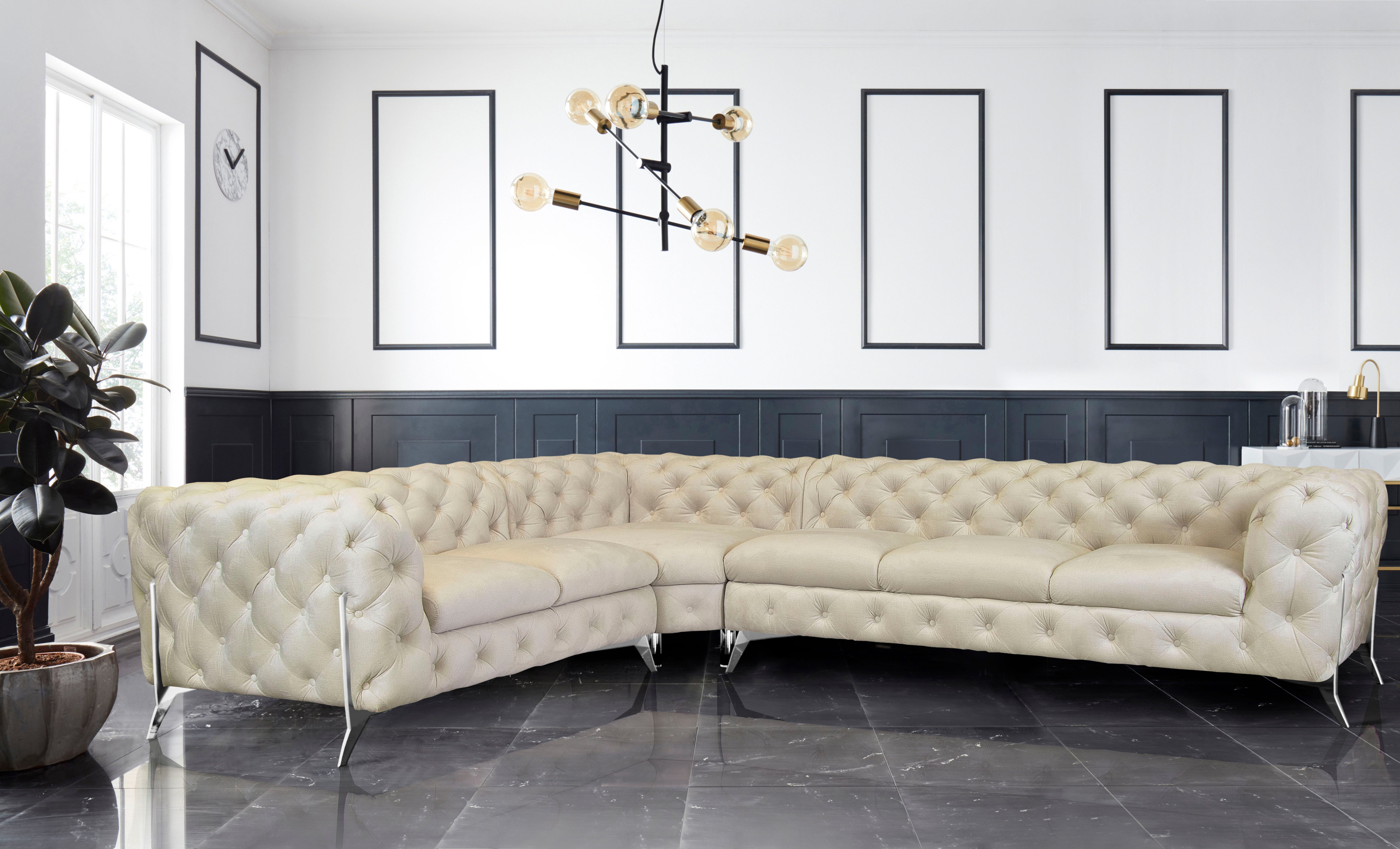 Leonique Chesterfield-bank Amaury L-vorm grote hoekbank, chesterfield-look, breedte 323 cm, kleur van de poten ter keuze