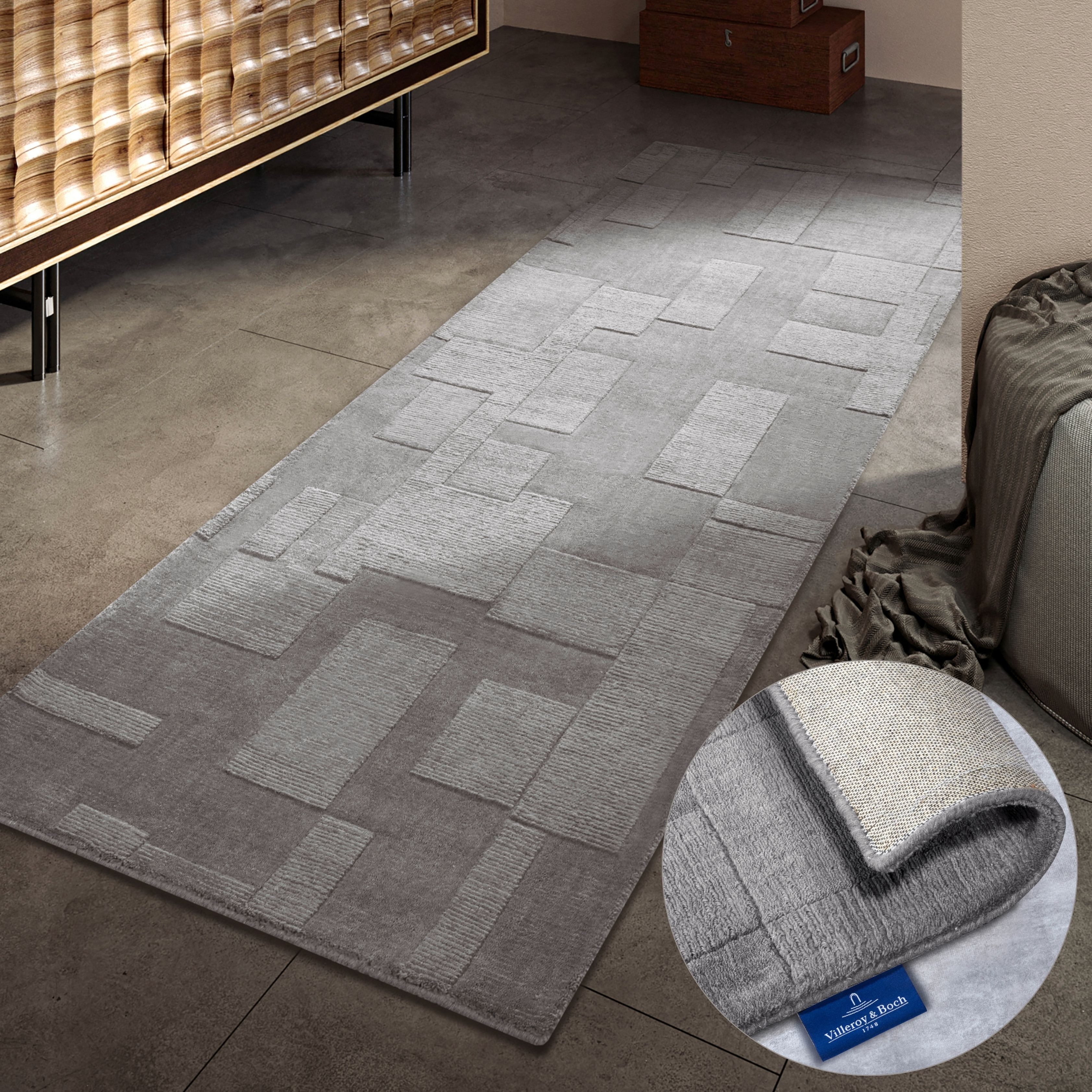 Villeroy & Boch Wollen kleed Wilhelmine Loper, handgeweven, wol, natuur, woonkamer, geometrie, boho wollen vloerkleden maat 80 cm x 250 cm x 10 mm