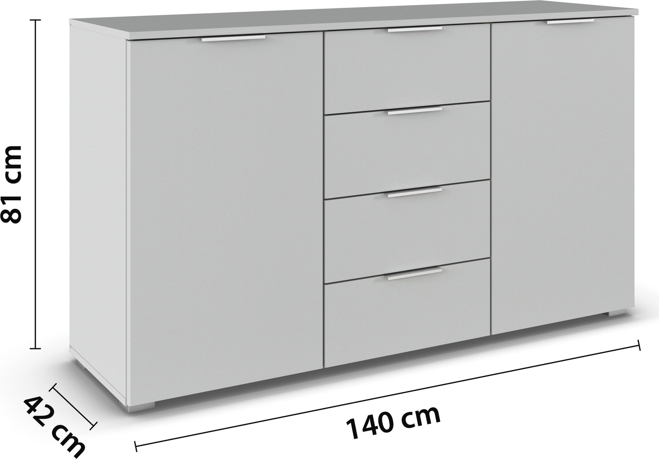 rauch Kast met laden en deuren Sideboard AGORDO met decor- of hoogglansfront met 4 lades en 2 deuren en metalen grepen made in germany