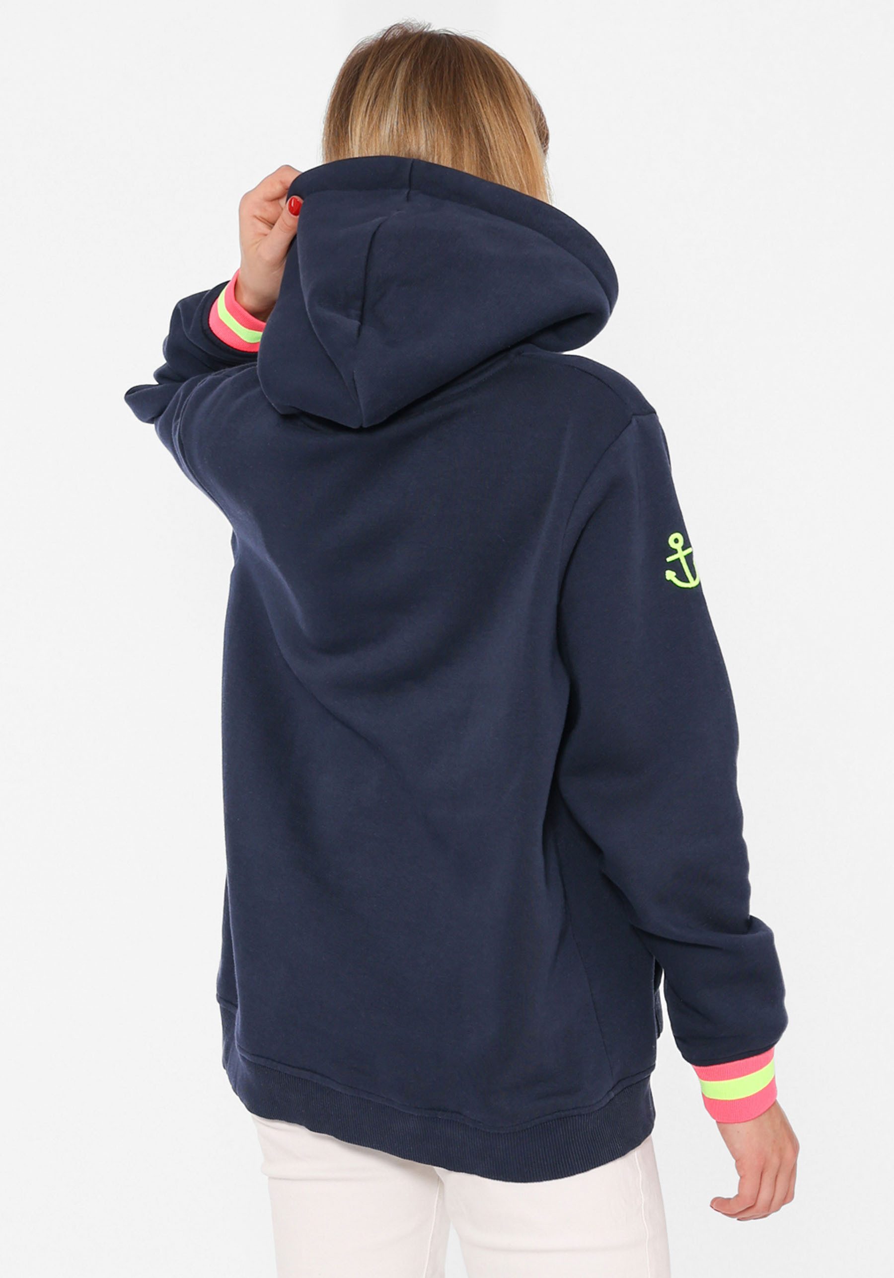 Zwillingsherz Hoodie met print "moin" en "anker" in neonkleuren