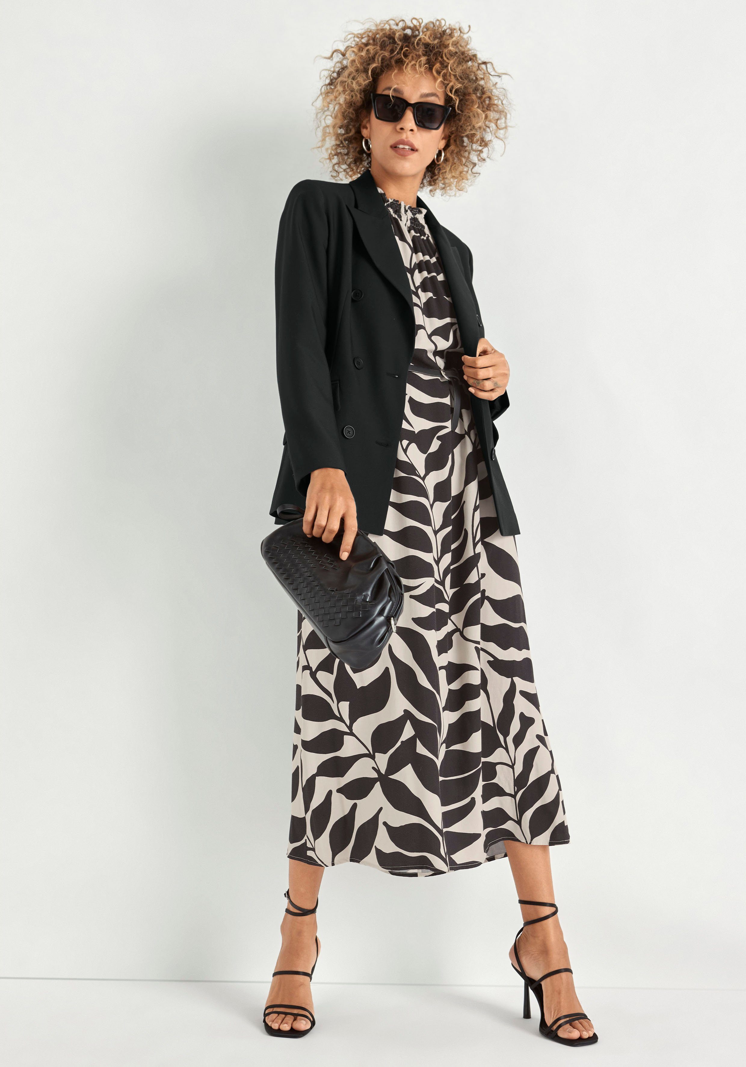 HECHTER PARIS Midi-jurk kuitlang, figuurvolgend, van viscose, met striksluiting