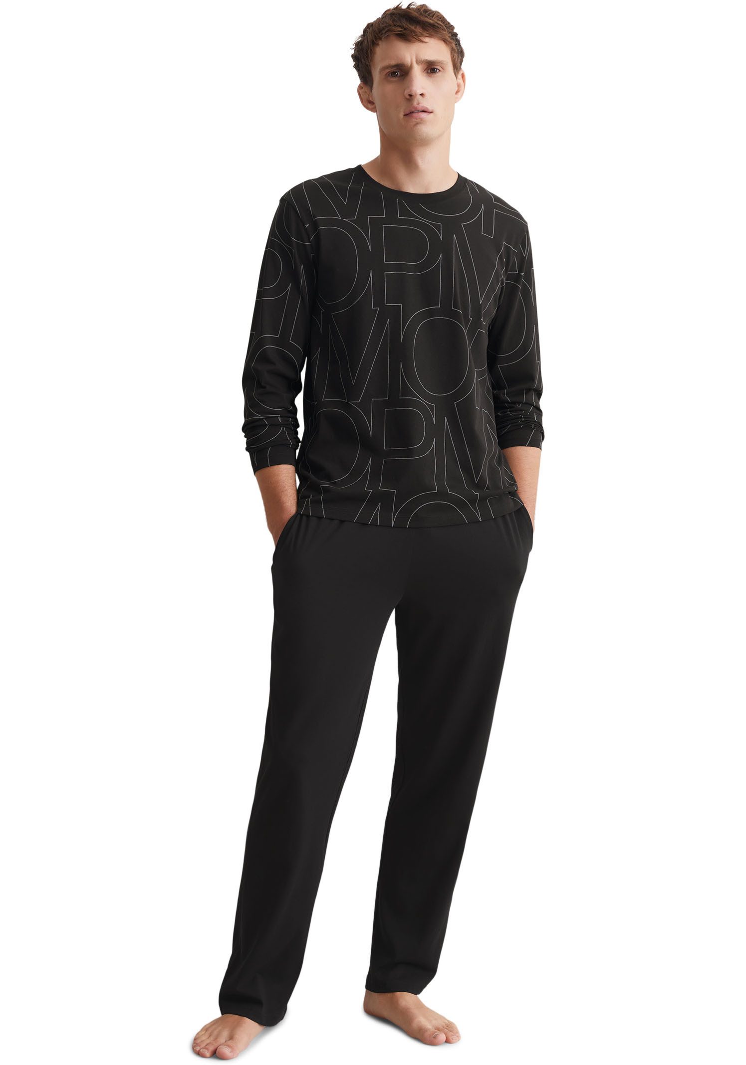 Marc O'Polo Pyjama Mix & Match Cotton met elastische tailleband met tunnelkoord en koord (2-delig)