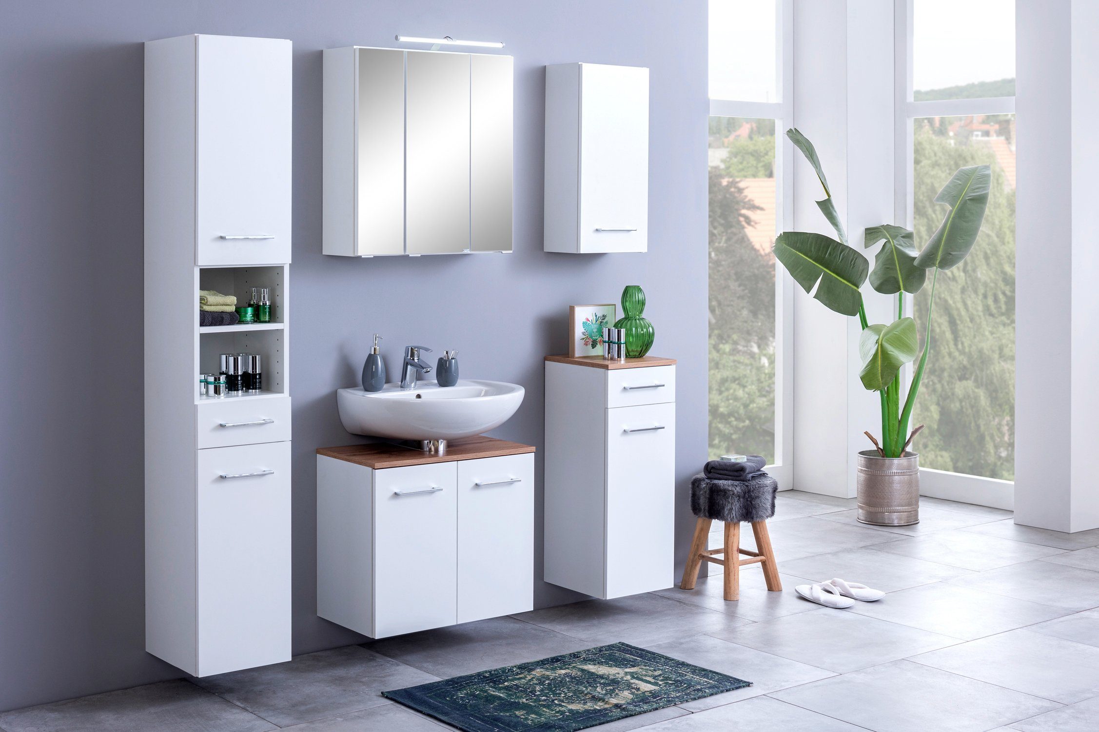 welltime Badkamerserie Avignon met 3d-spiegelkast met led-opzetlamp (2-delig)