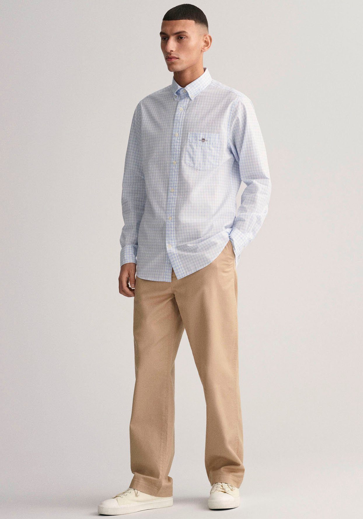 Gant Overhemd met lange mouwen REG POPLIN GINGHAM SHIRT met logoborduursel op borsthoogte