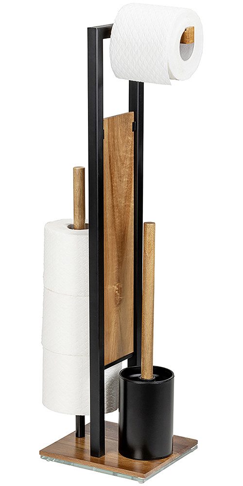 WENKO Toiletset Model Rivalta Acacia geïntegreerde toiletpapierhouder en wc-borstelhouder, acaciahout wc-accessoires bruin