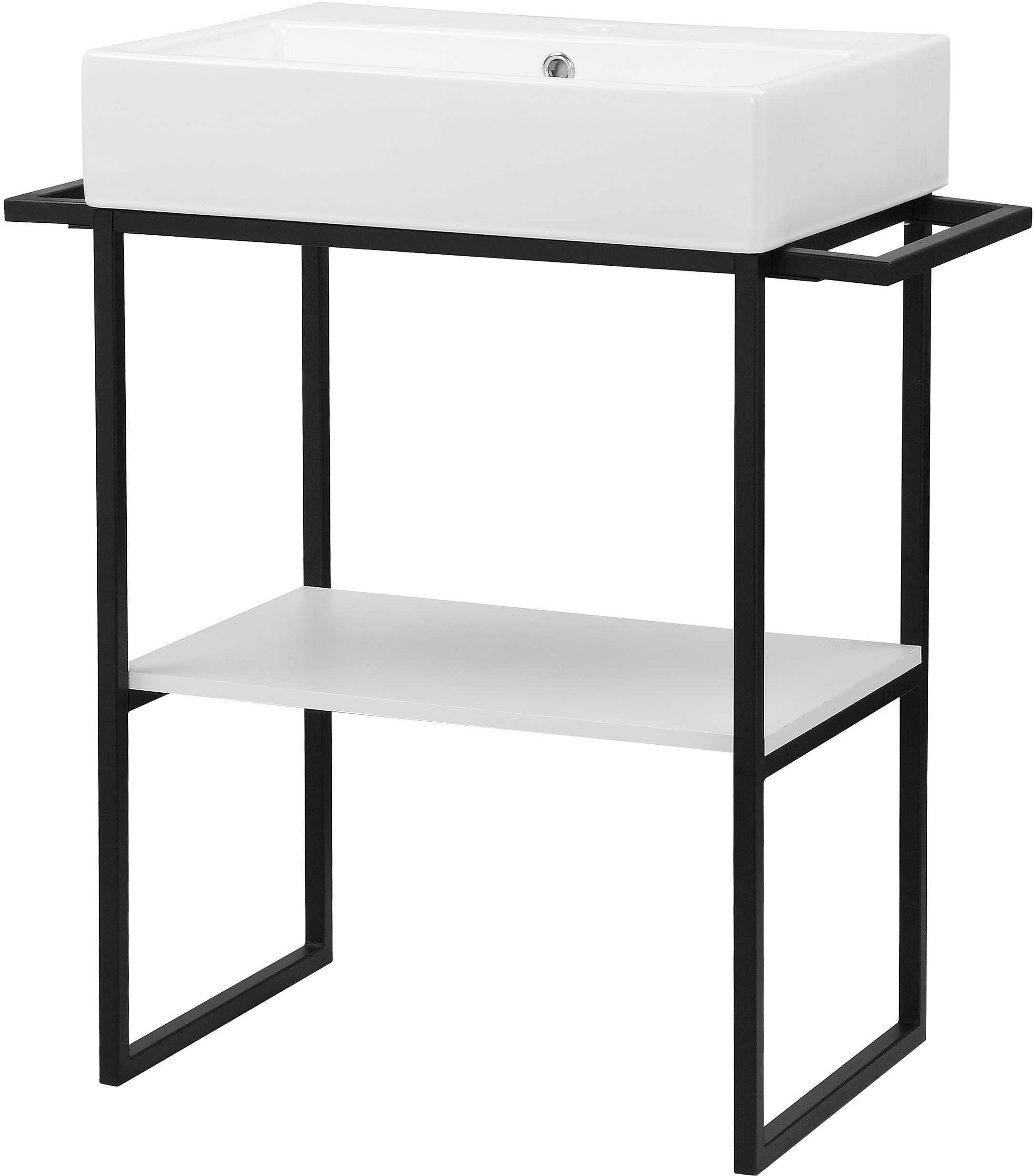 welltime Wastafelonderkast Stockholm Badkamermeubels metaallook incl. wasbak, breedte 60 cm wastafel wastafelmeubels wit