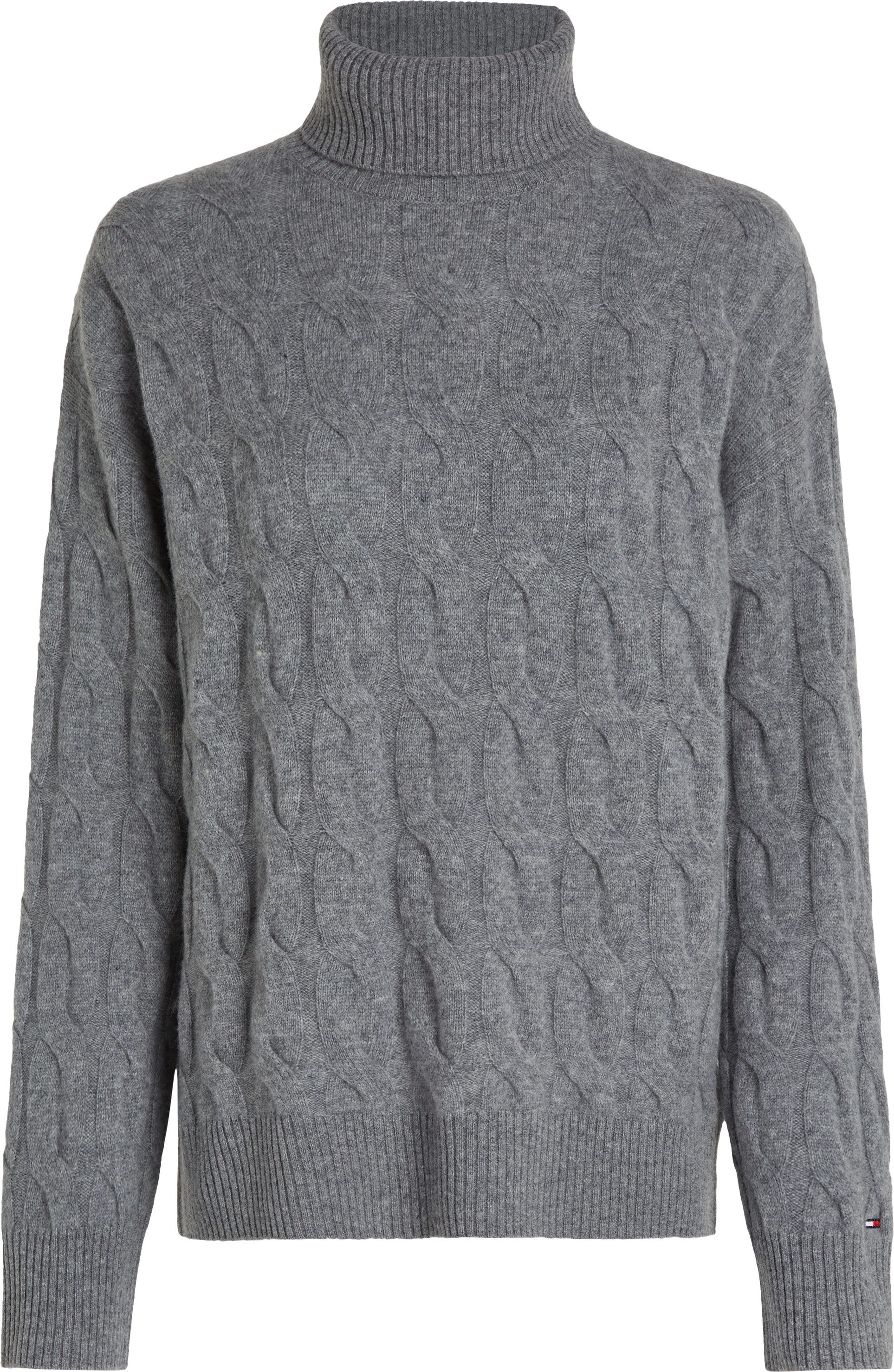 Tommy Hilfiger Coltrui SOFT WOOL CABLE ROLL-NK SWEATER met logoborduring allover kabelpatroon rolkraag 100% wol