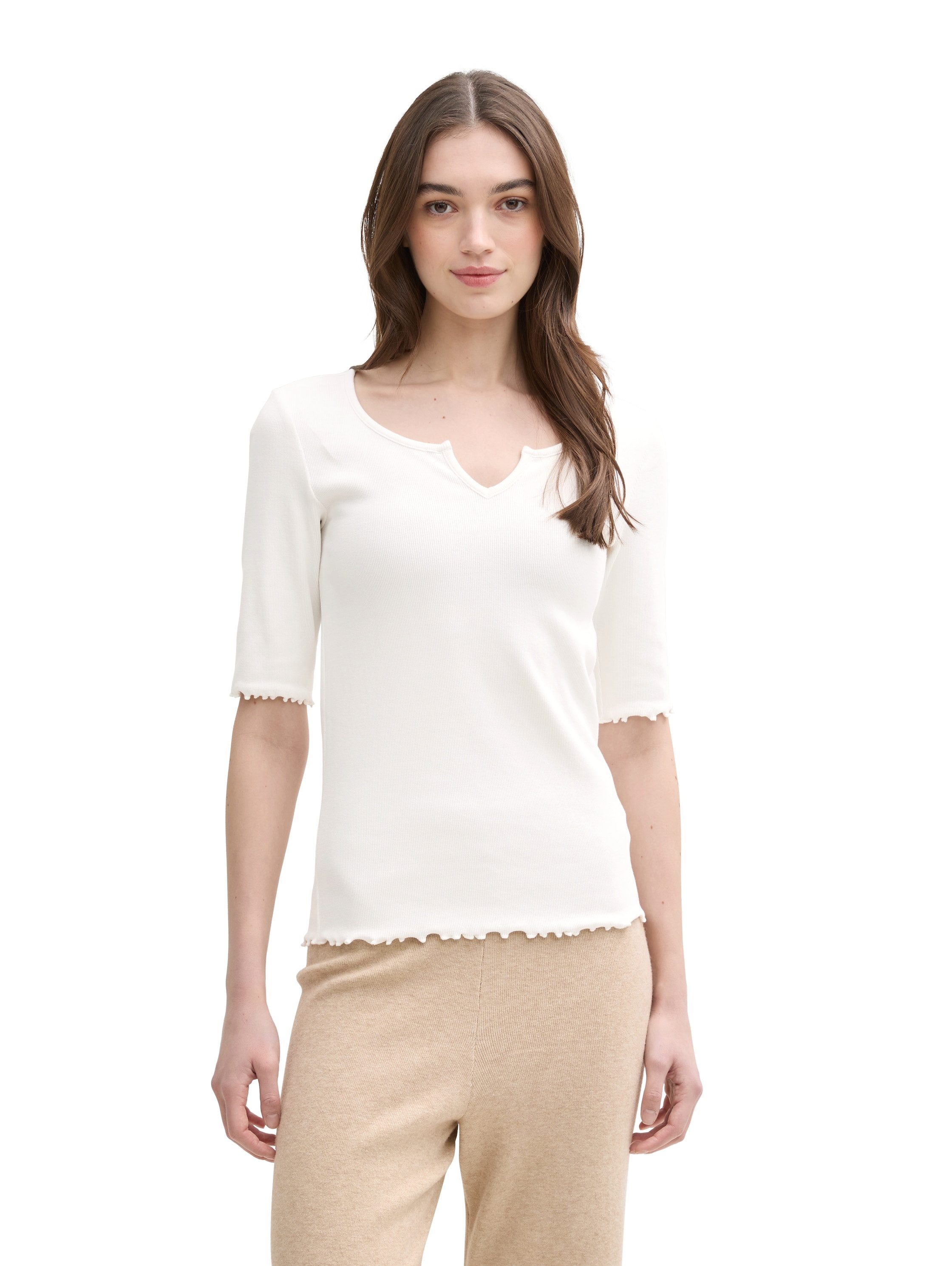 Tom Tailor Denim T-shirt met ribstructuur dames t-shirts maat M (38) wit
