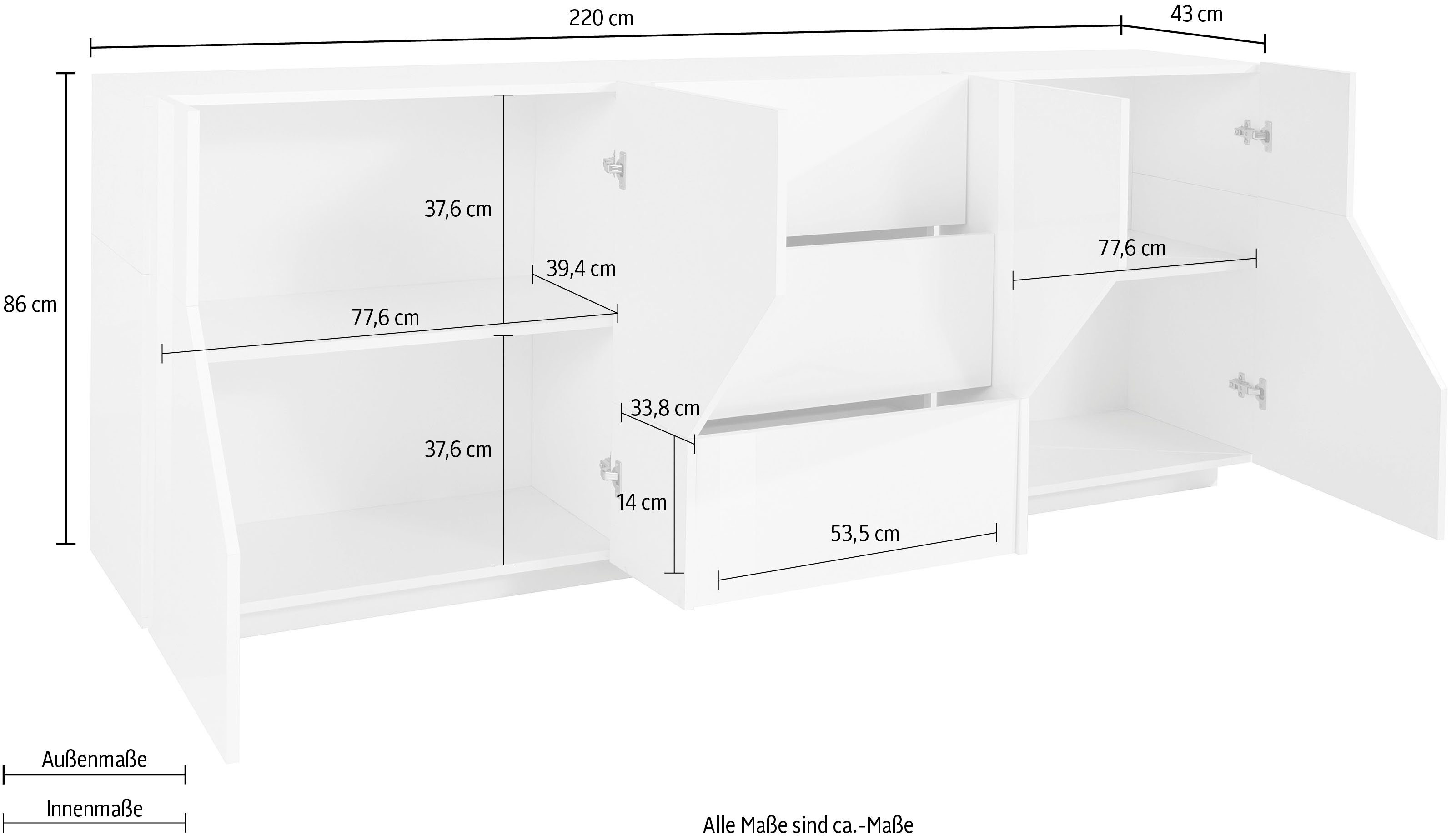INOSIGN Dressoir ALIEN commode, kast, dressoir met 4 deuren en 3 lades