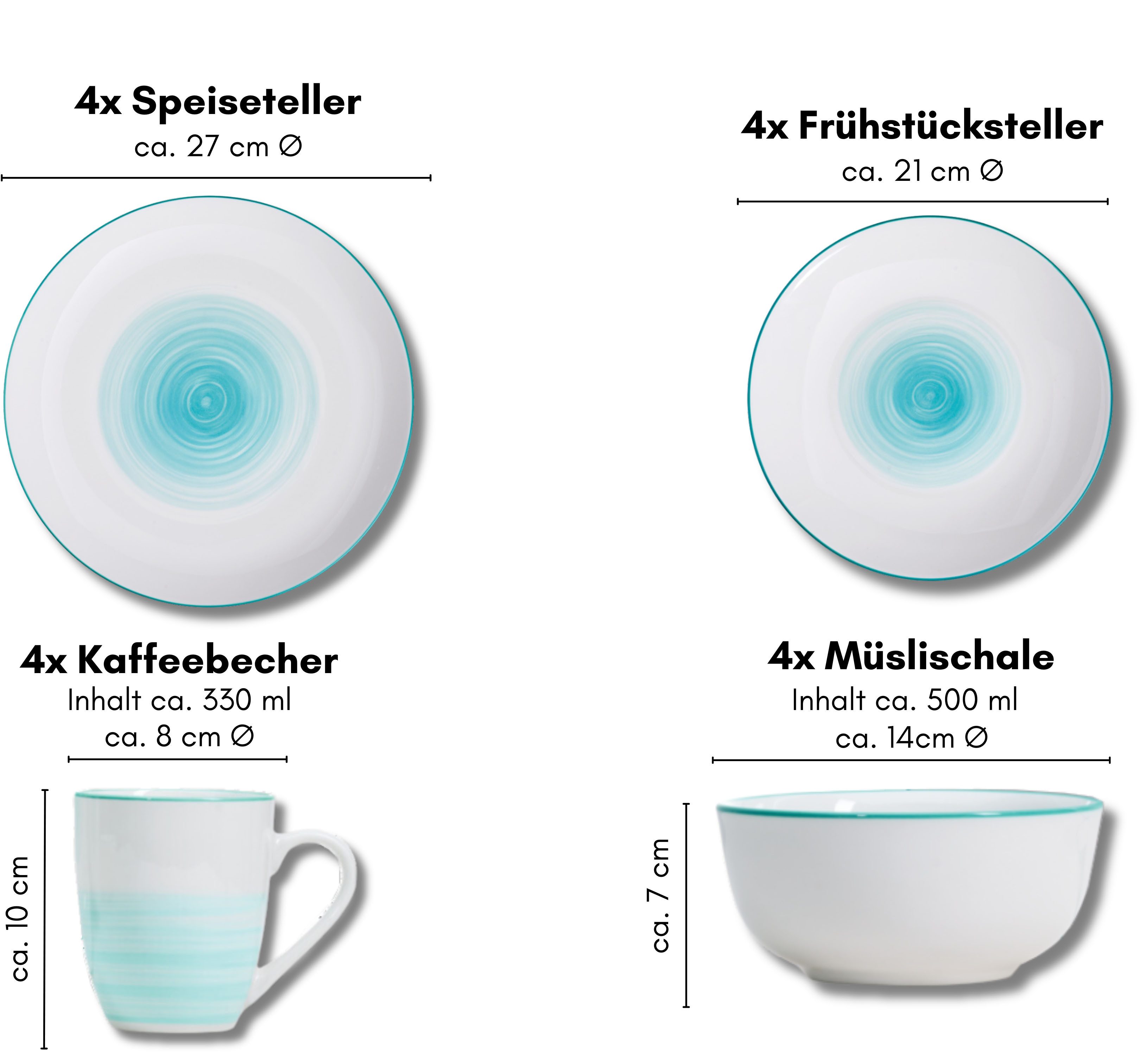 Ritzenhoff & Breker Combi-servies Luna Aquarel-stijl (set, 16-delig)