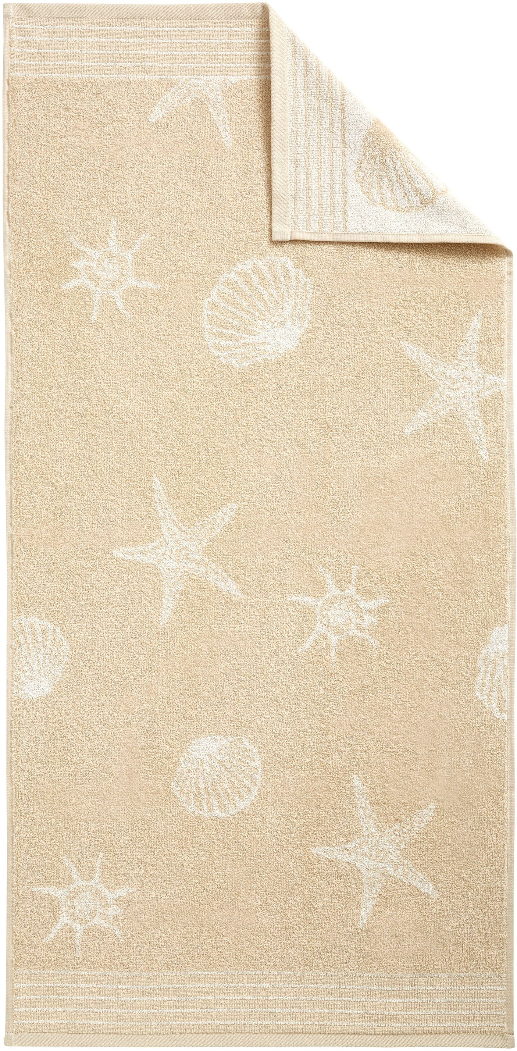 Dyckhoff Handdoekenset Seashell met schelpenpatroon, 4 handdoeken (50x100cm), 2 douchehanddoeken (70x140cm) (set, 6-delig)