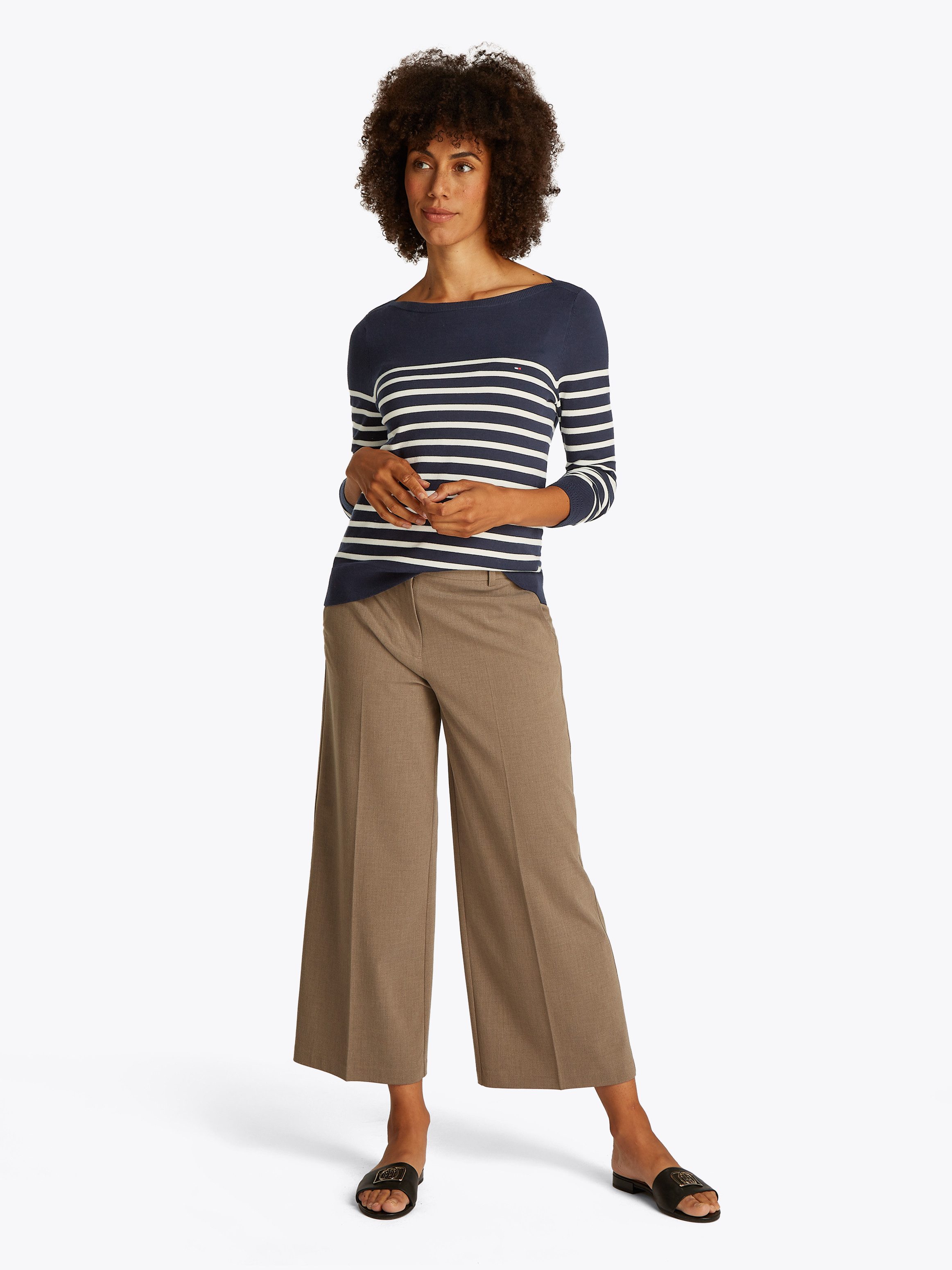 Tommy Hilfiger Gebreide trui CO JERSEY STITCH BOAT-NK SWEATER met -merklabel op de mouw