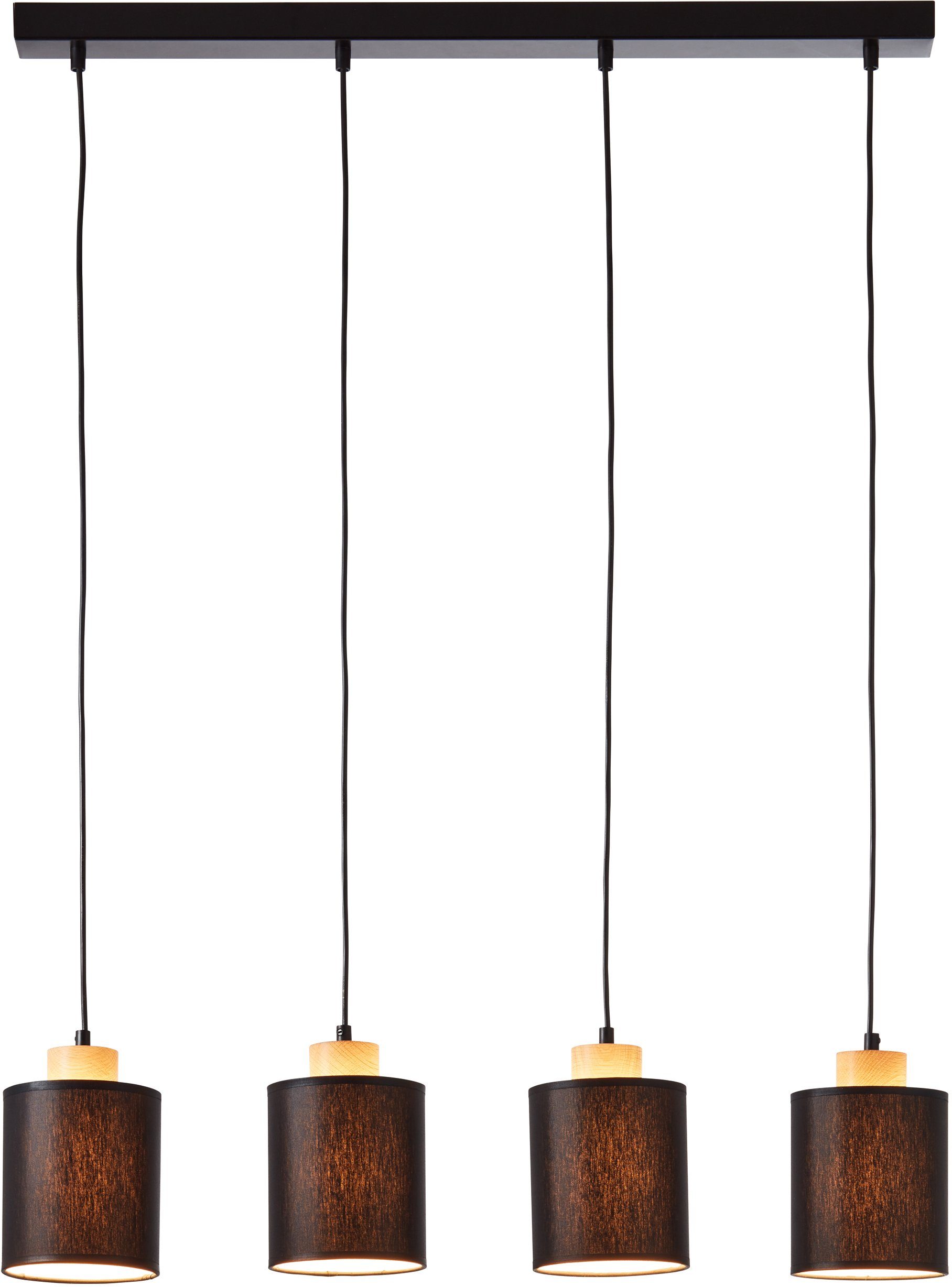 Brilliant Leuchten Hanglamp Vonnie Stoffen kappen, 111 cm hoogte, 80 cm breedte, 4 x E27, in te korten, zwart/hout (1 stuk)