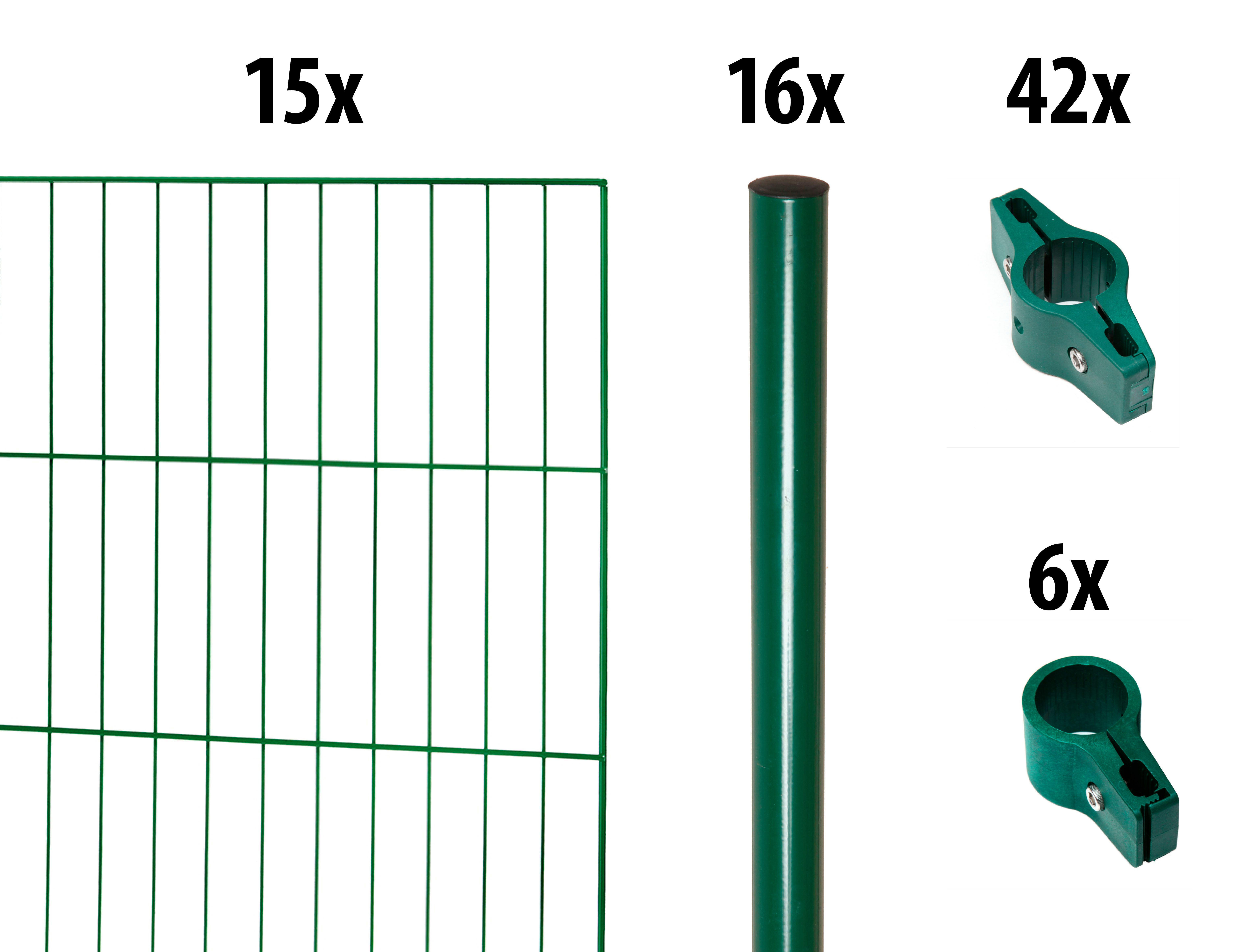 GARDEN 'N' MORE Eendraadsafrastering Met ronde paal 15 elementen voor 30 m, lxh: 200 x 125 cm, met 16 palen (set) hekken groen